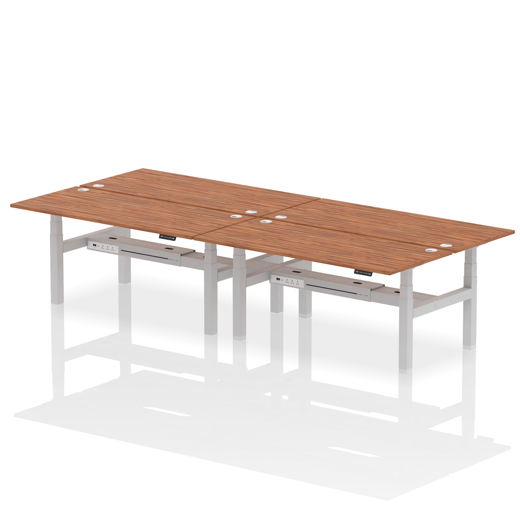 Air Back-to-Back Height Adjustable Bench Desk - 4 Person dynamic  Desk Top  Walnut Width 180cm
