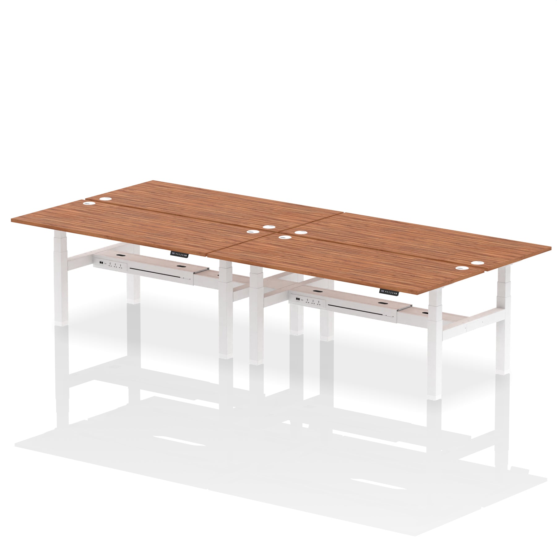 Air Back-to-Back Height Adjustable Bench Desk - 4 Person dynamic  Desk Top  Walnut Width 180cm