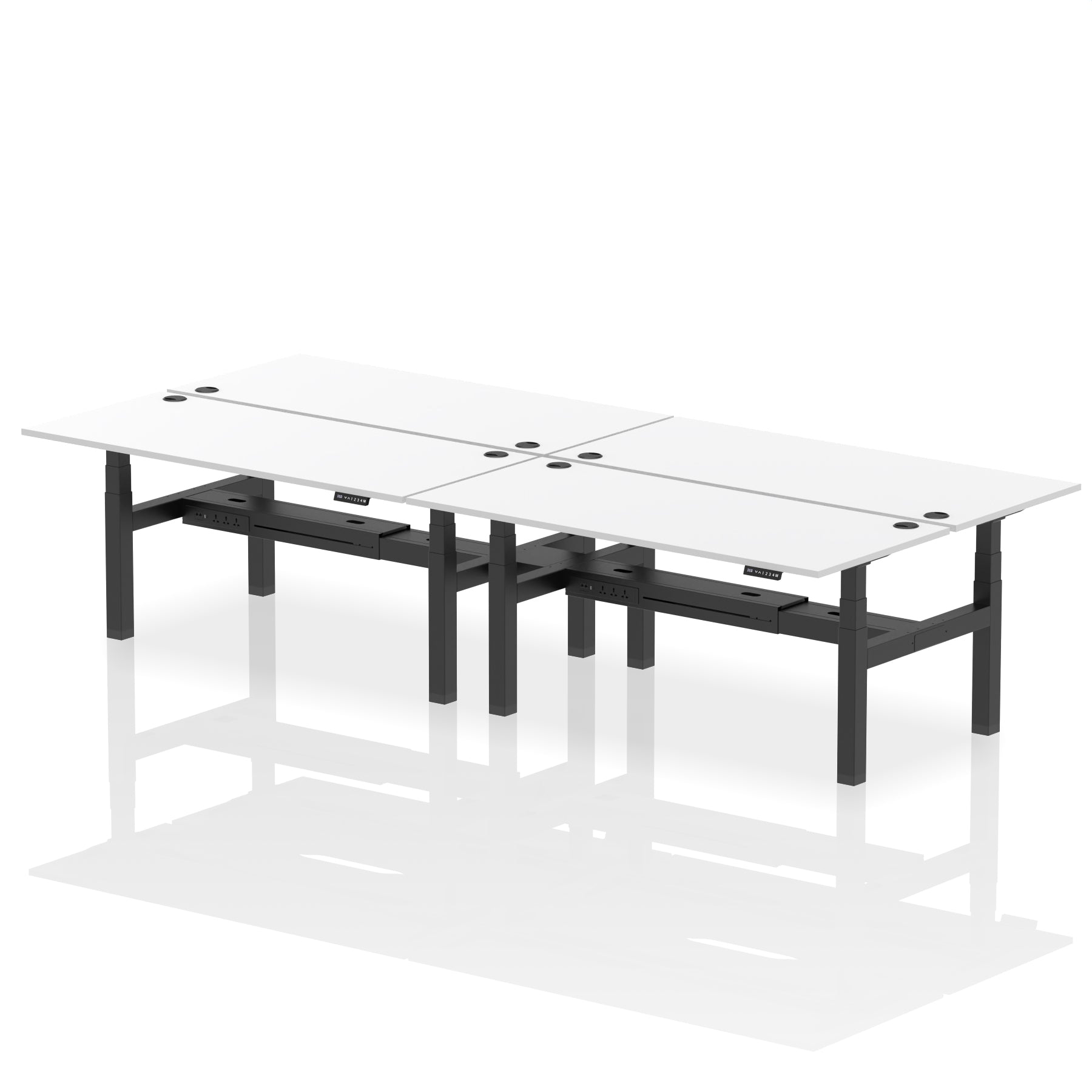 Air Back-to-Back Height Adjustable Bench Desk - 4 Person dynamic  Desk Top  White Width 180cm