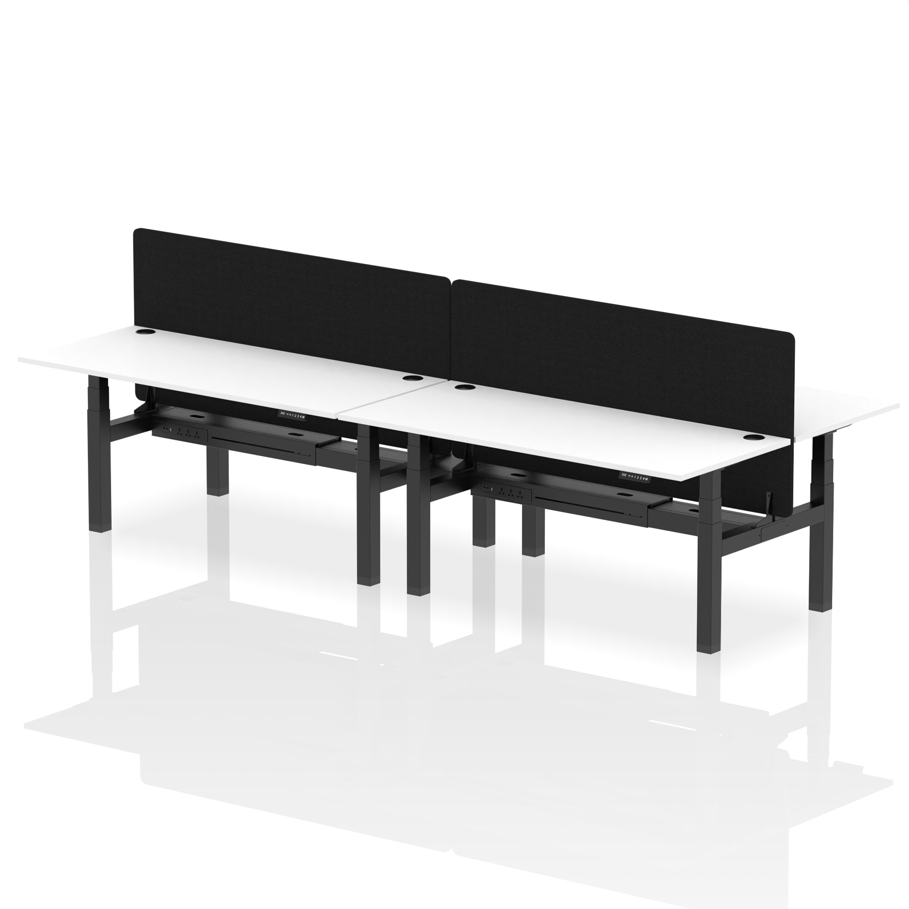 Air Back-to-Back Height Adjustable Bench Desk - 4 Person with Black Straight Screen dynamic  Desk Top  White Width 180cm
