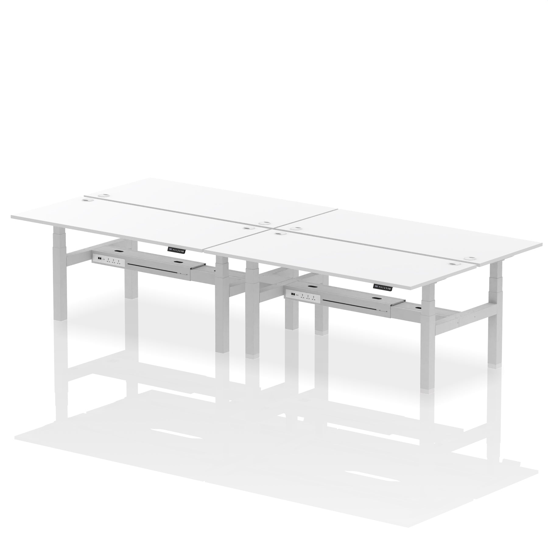 Air Back-to-Back Height Adjustable Bench Desk - 4 Person dynamic  Desk Top  White Width 180cm