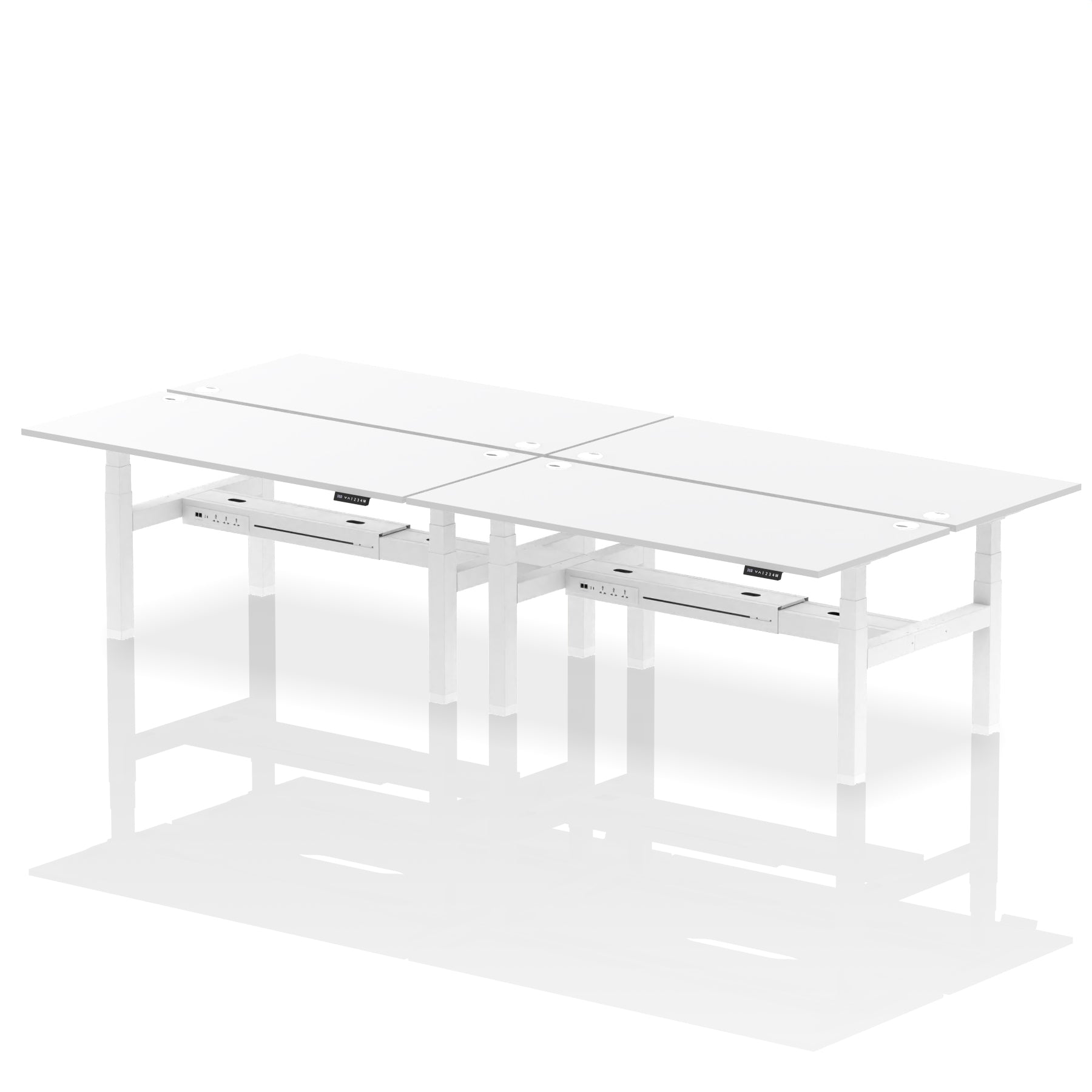 Air Back-to-Back Height Adjustable Bench Desk - 4 Person dynamic  Desk Top  White Width 180cm