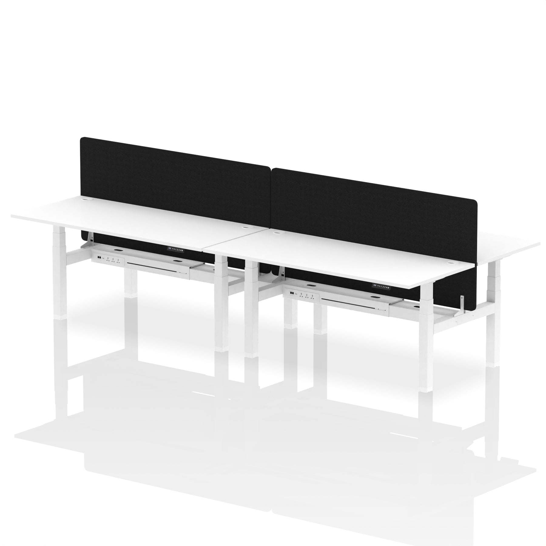 Air Back-to-Back Height Adjustable Bench Desk - 4 Person with Black Straight Screen dynamic  Desk Top  White Width 180cm