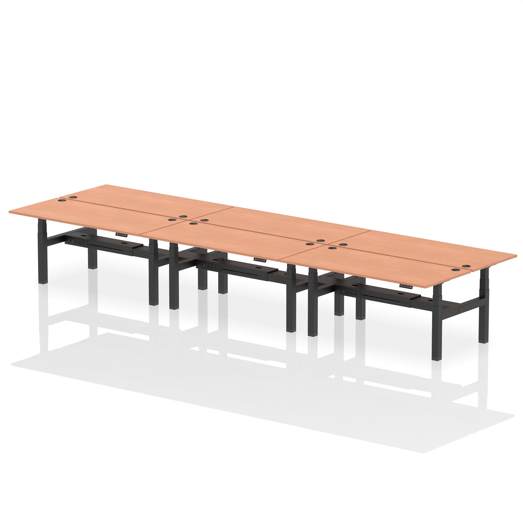 Air Back-to-Back Height Adjustable Bench Desk - 6 Person dynamic  Walnut Silver Frame