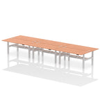Air Back-to-Back Height Adjustable Bench Desk - 6 Person dynamic  Walnut White Frame