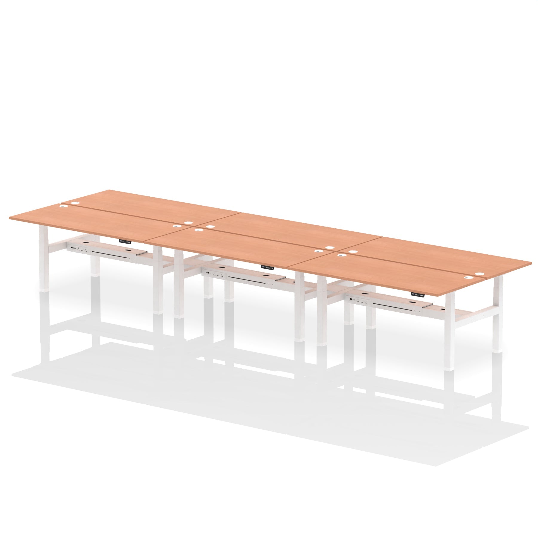 Air Back-to-Back Height Adjustable Bench Desk - 6 Person dynamic  Walnut White Frame