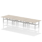 Air Back-to-Back Height Adjustable Bench Desk - 6 Person dynamic  Walnut White Frame