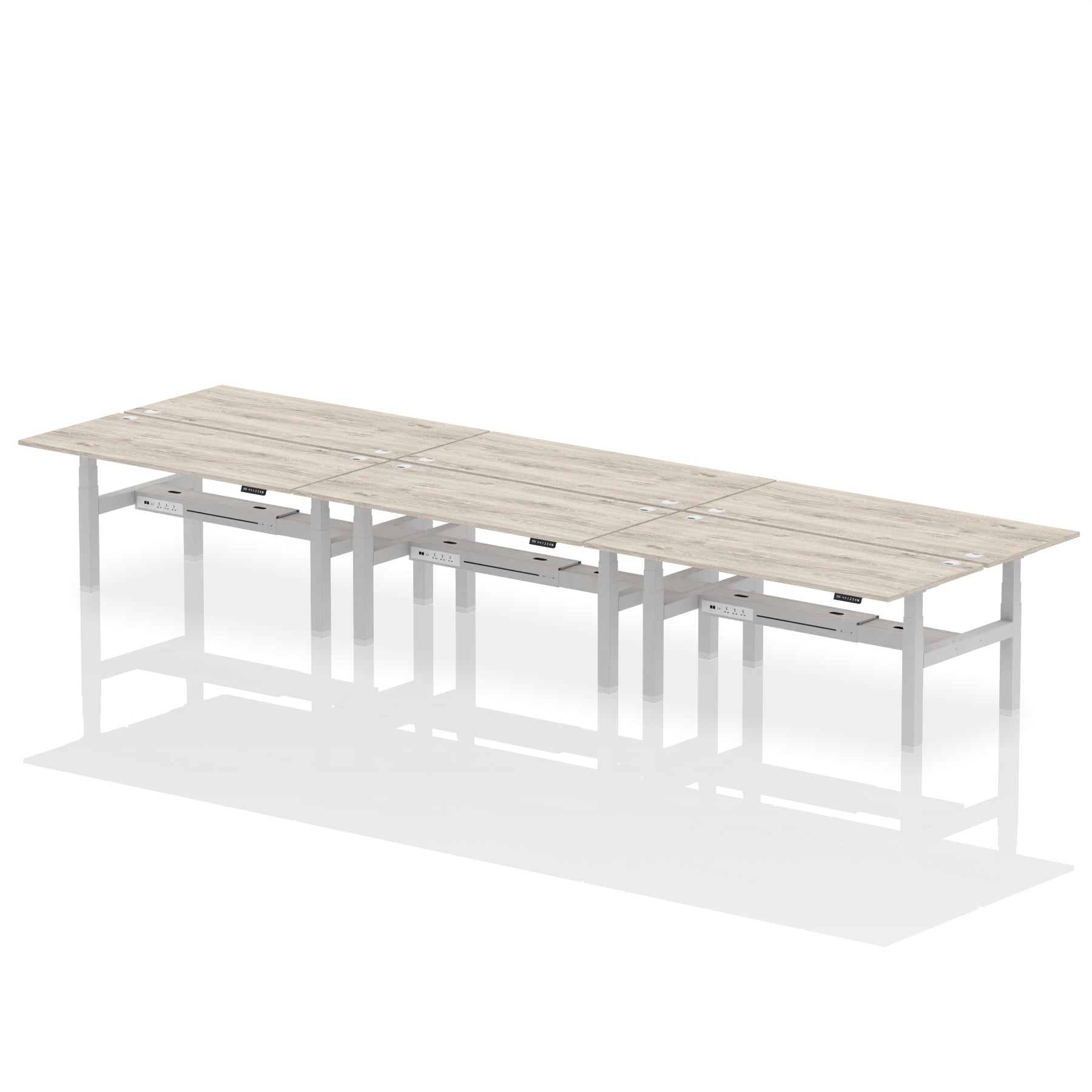 Air Back-to-Back Height Adjustable Bench Desk - 6 Person dynamic  Walnut White Frame