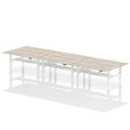 Air Back-to-Back Height Adjustable Bench Desk - 6 Person dynamic  White Black Frame