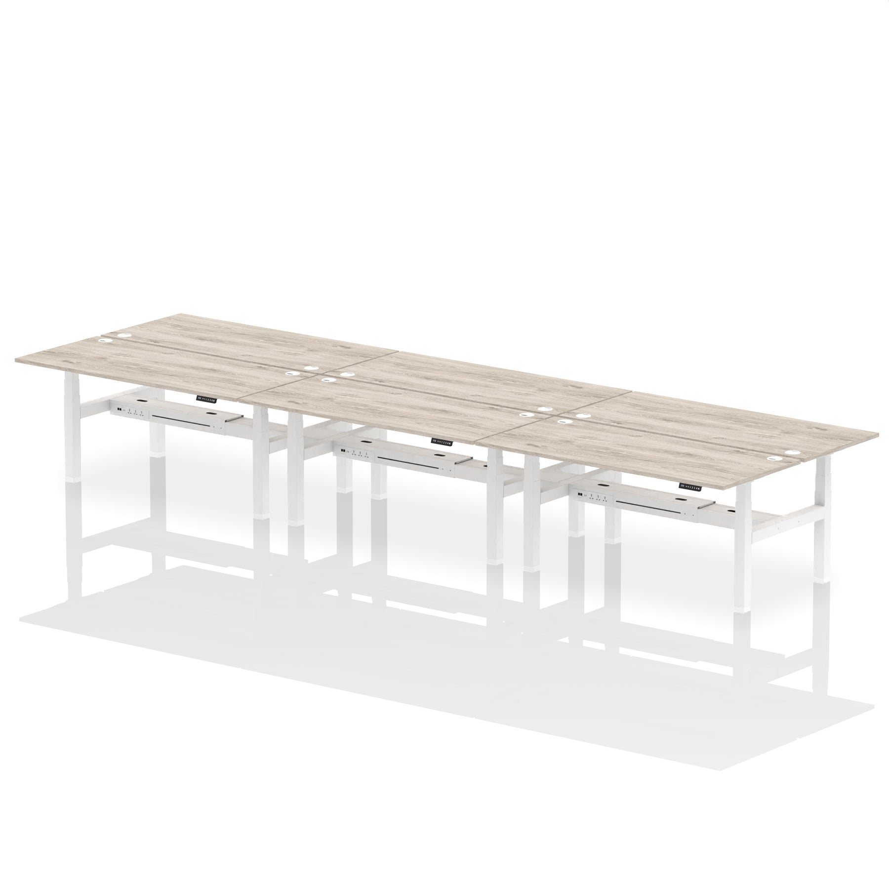 Air Back-to-Back Height Adjustable Bench Desk - 6 Person dynamic  White Black Frame