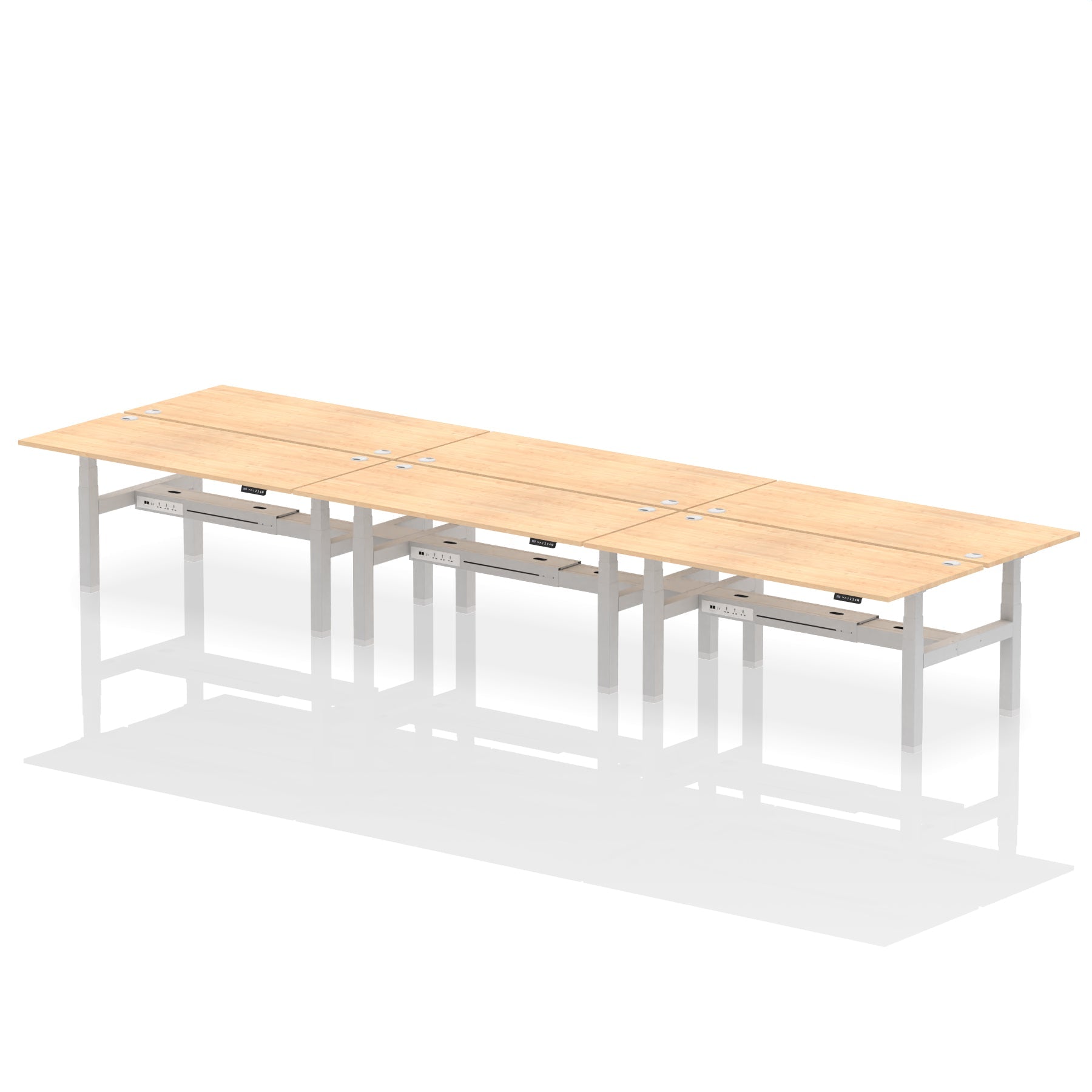 Air Back-to-Back Height Adjustable Bench Desk - 6 Person dynamic  White Black Frame