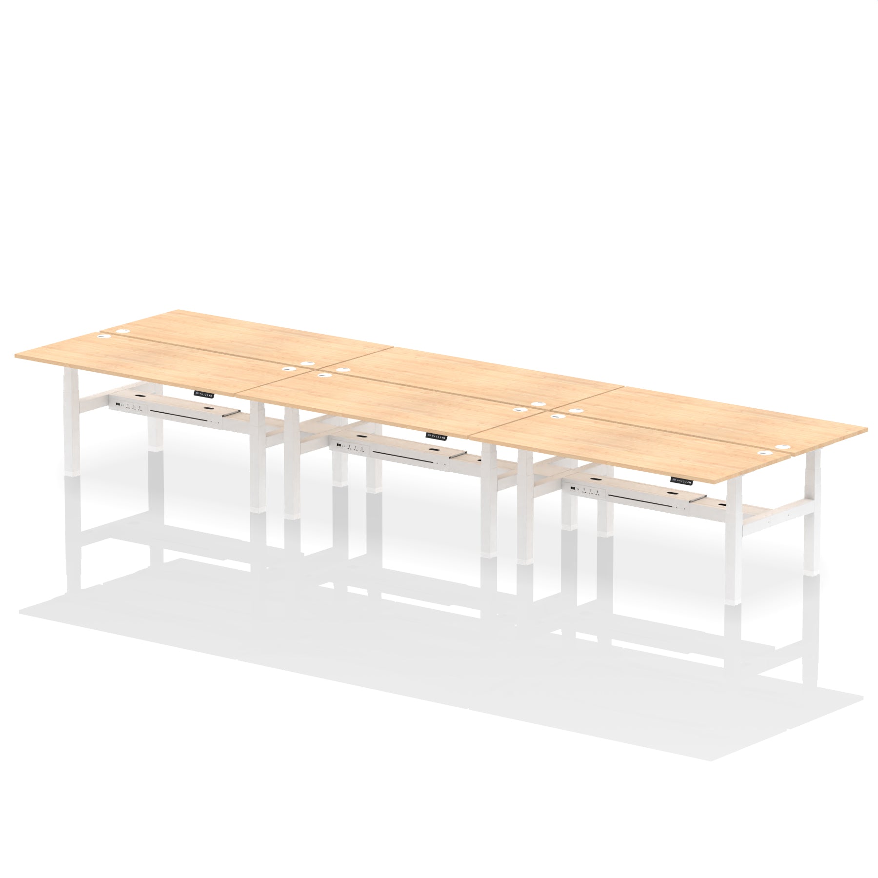Air Back-to-Back Height Adjustable Bench Desk - 6 Person dynamic  White Black Frame