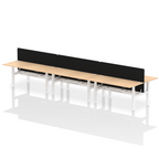 Air Back-to-Back Height Adjustable Bench Desk - 6 Person with Black Straight Screen dynamic  Desk Top  Maple Width 180cm