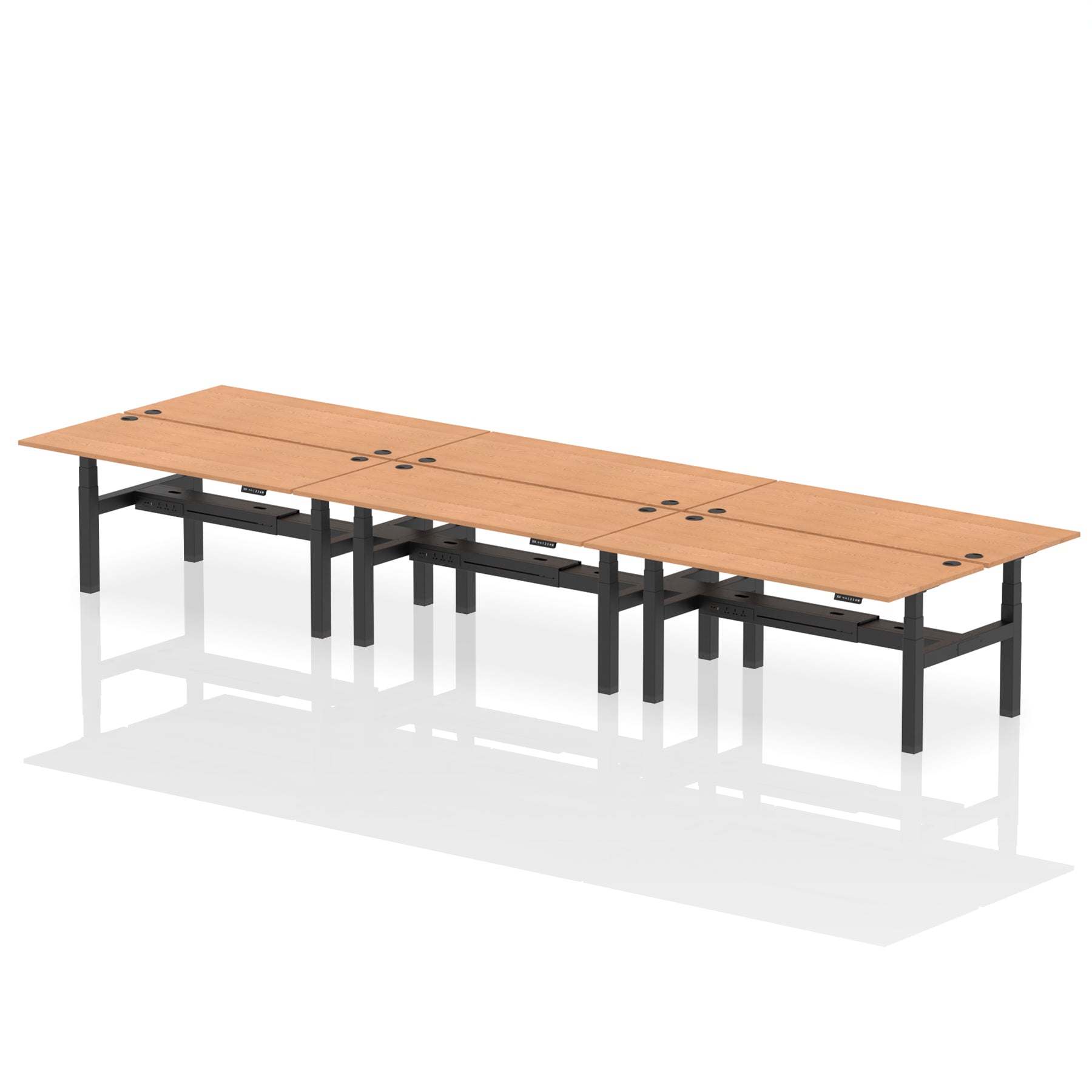 Air Back-to-Back Height Adjustable Bench Desk - 6 Person dynamic  White Silver Frame