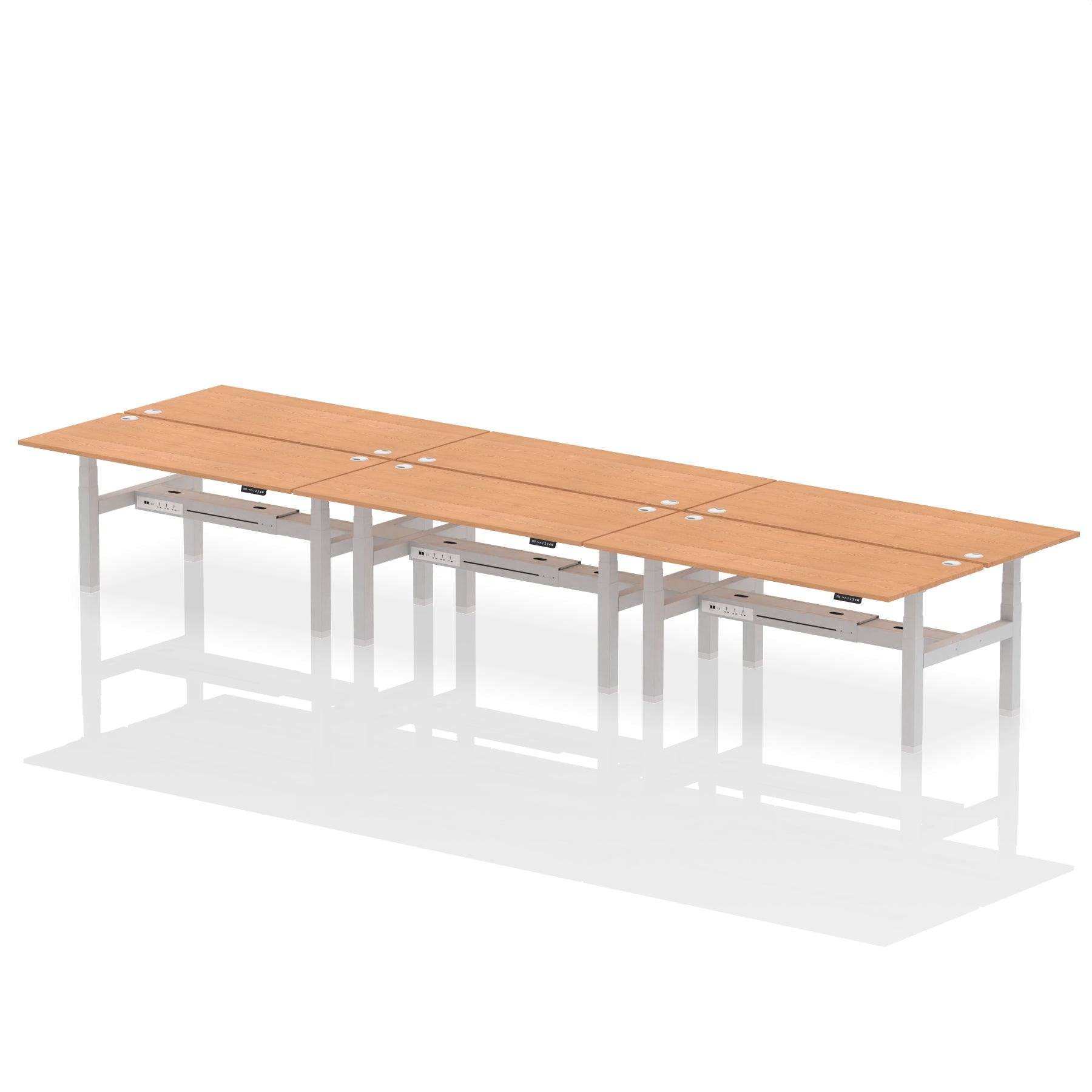 Air Back-to-Back Height Adjustable Bench Desk - 6 Person dynamic  White Silver Frame