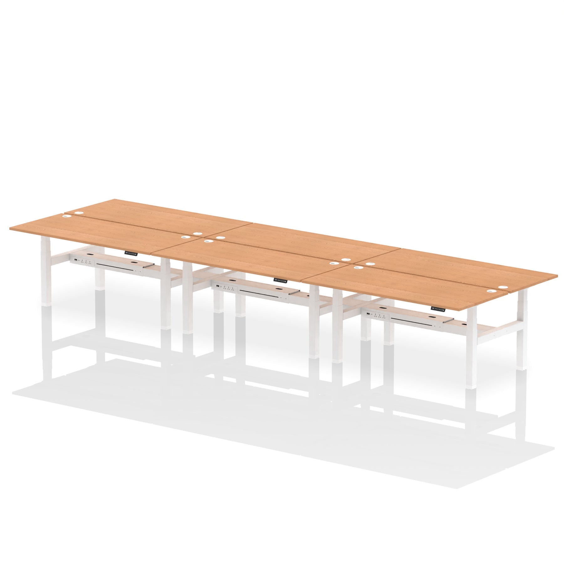 Air Back-to-Back Height Adjustable Bench Desk - 6 Person dynamic  White Silver Frame