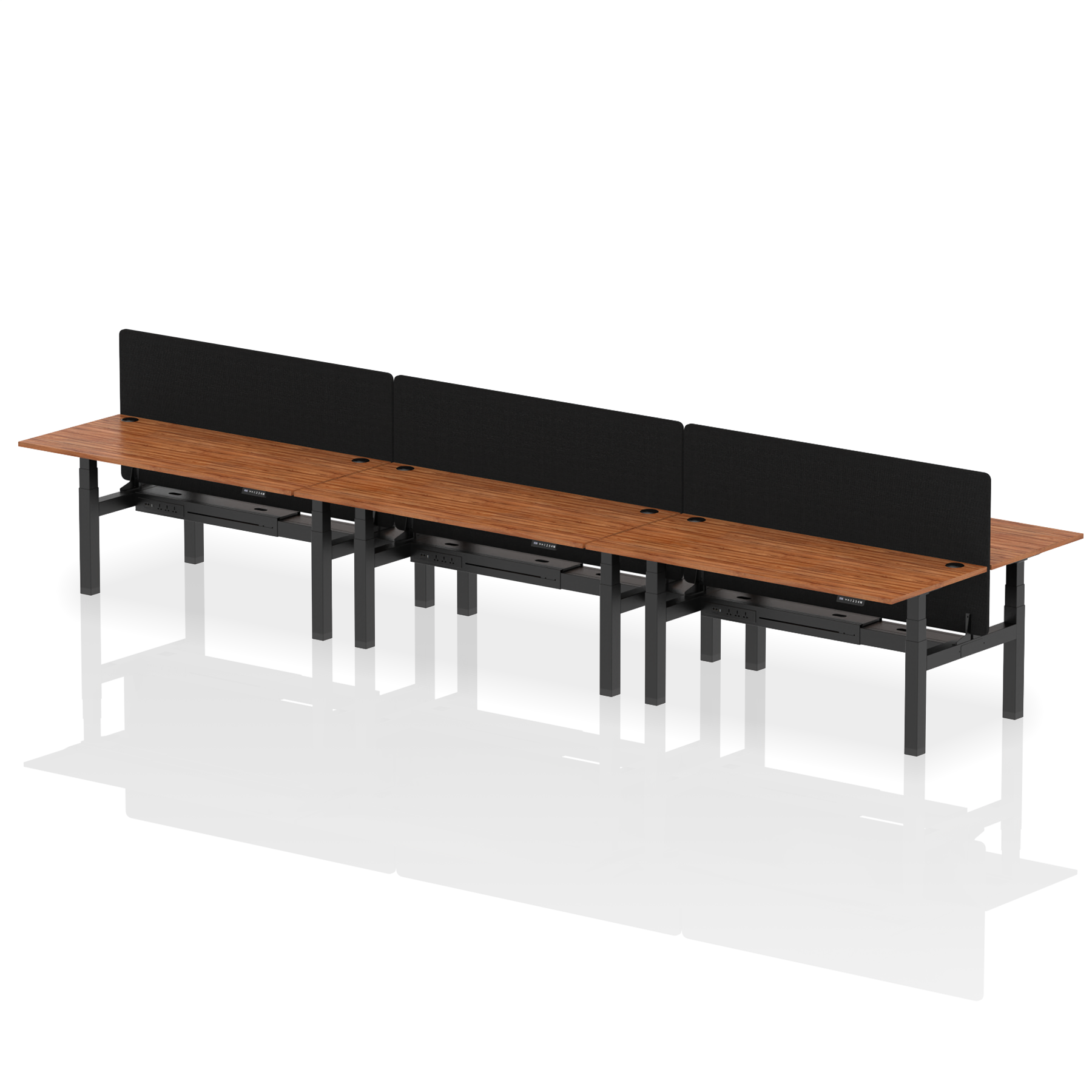Air Back-to-Back Height Adjustable Bench Desk - 6 Person Black Screen dynamic  Desk Top  Walnut Width 180cm