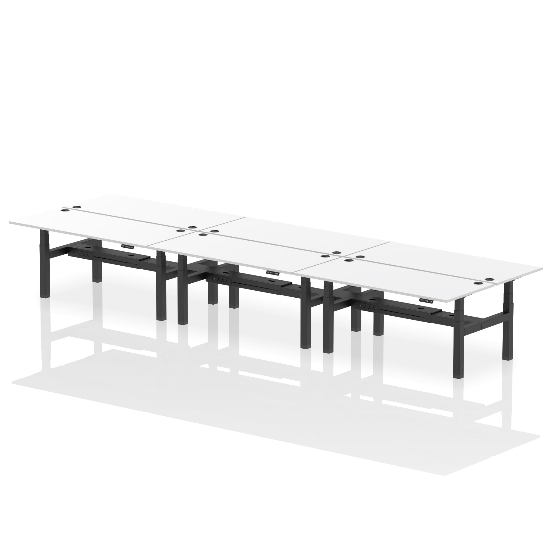 Air Back-to-Back Height Adjustable Bench Desk - 6 Person dynamic  White White Frame