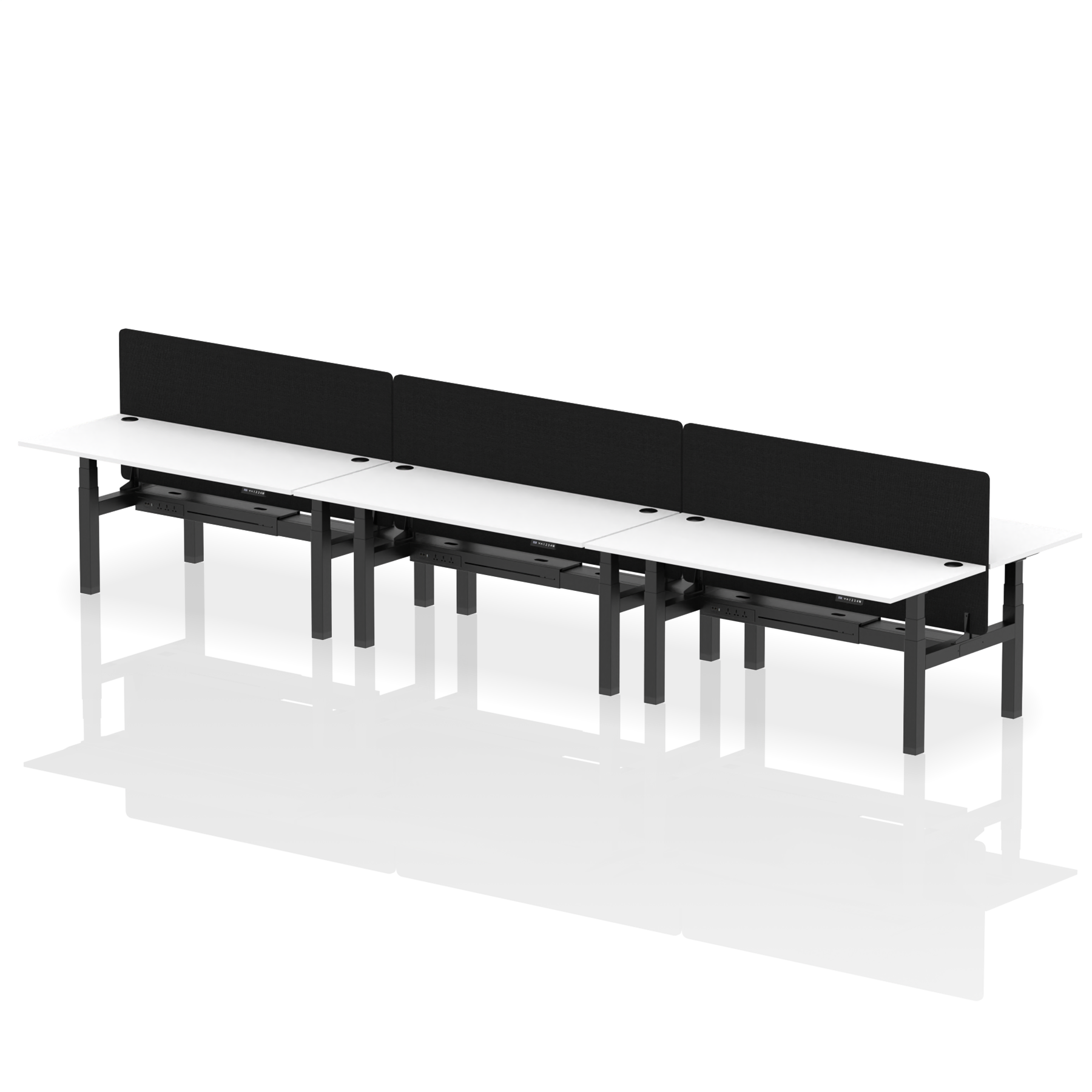Air Back-to-Back Height Adjustable Bench Desk - 6 Person with Black Straight Screen dynamic  Desk Top  White Width 180cm
