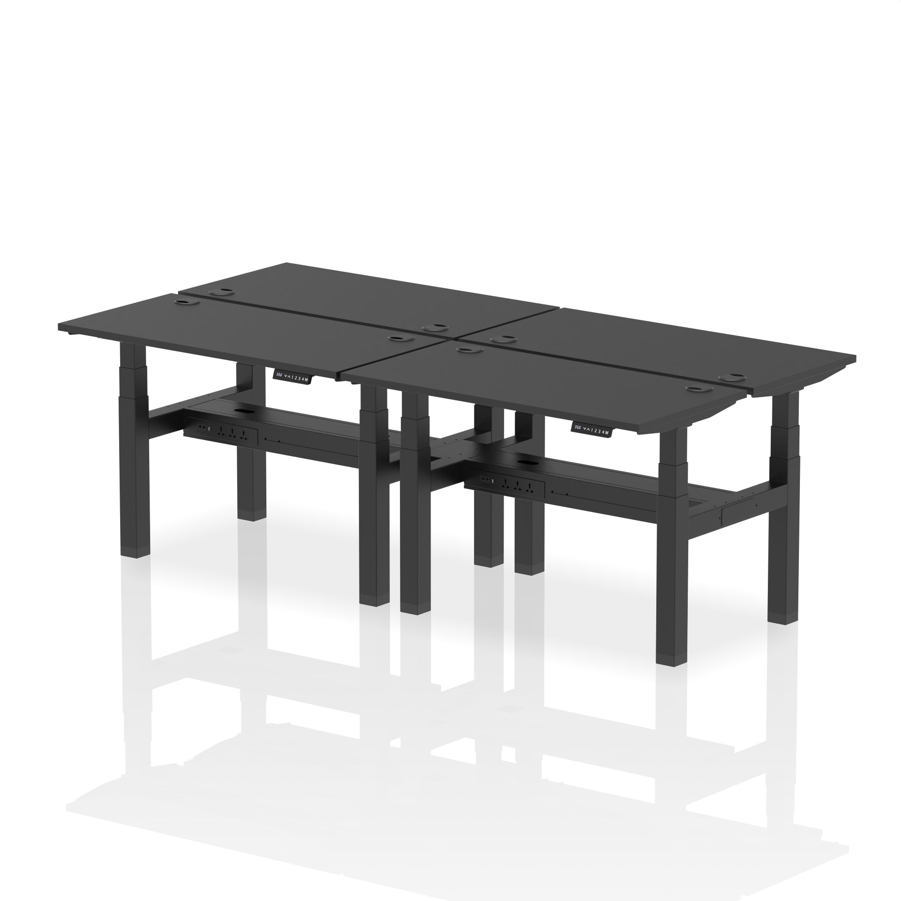 Air Back-to-Back Slimline Height Adjustable Bench Desk - 4 Person dynamic  Desk Top  Black Width 120cm