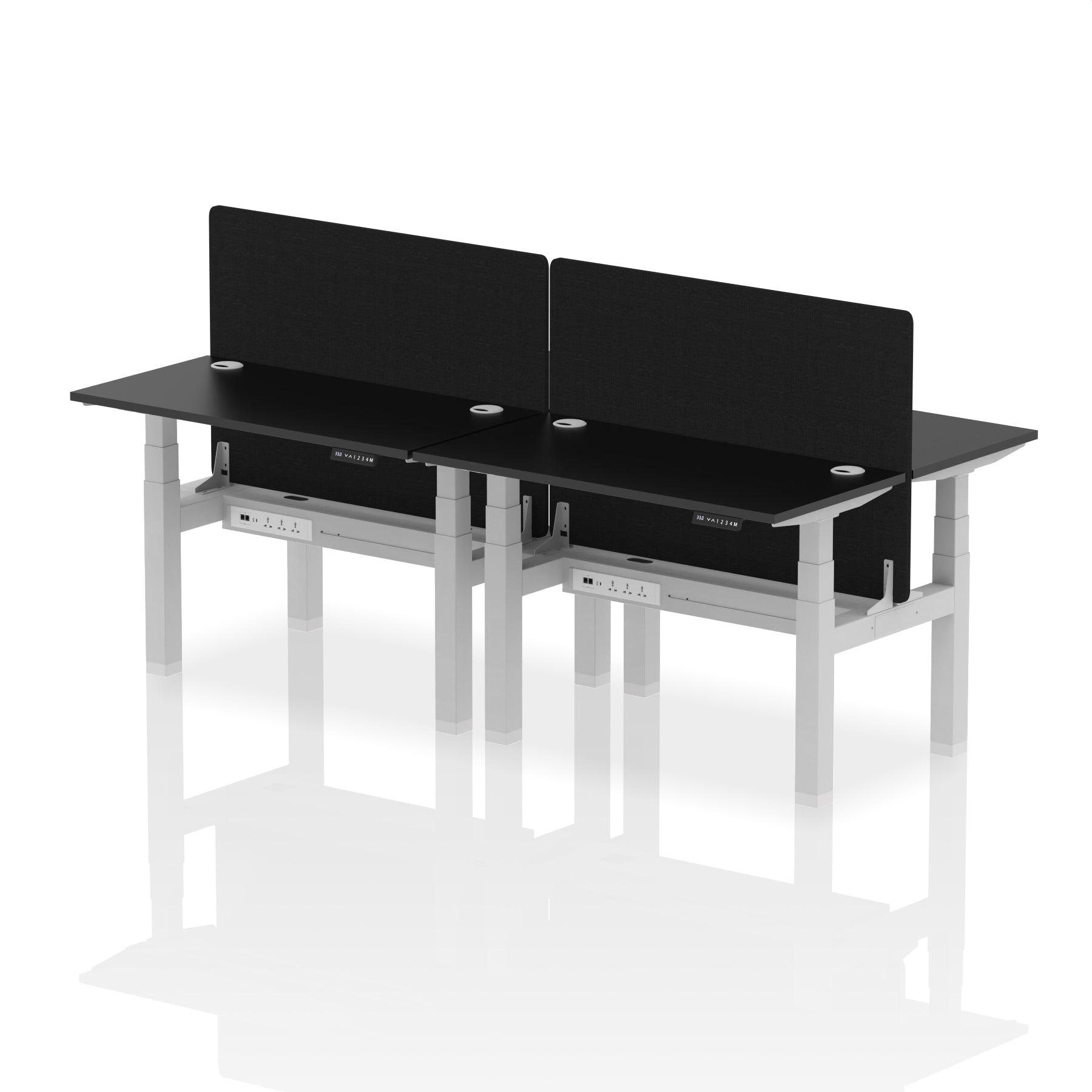 Air Back-to-Back Height Adjustable Bench Desk - 4 Person Black Screen dynamic  Desk Top  Black Width 120cm