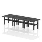 Air Back-to-Back Slimline Height Adjustable Bench Desk - 6 Person dynamic  Desk Top  Walnut Width 180cm