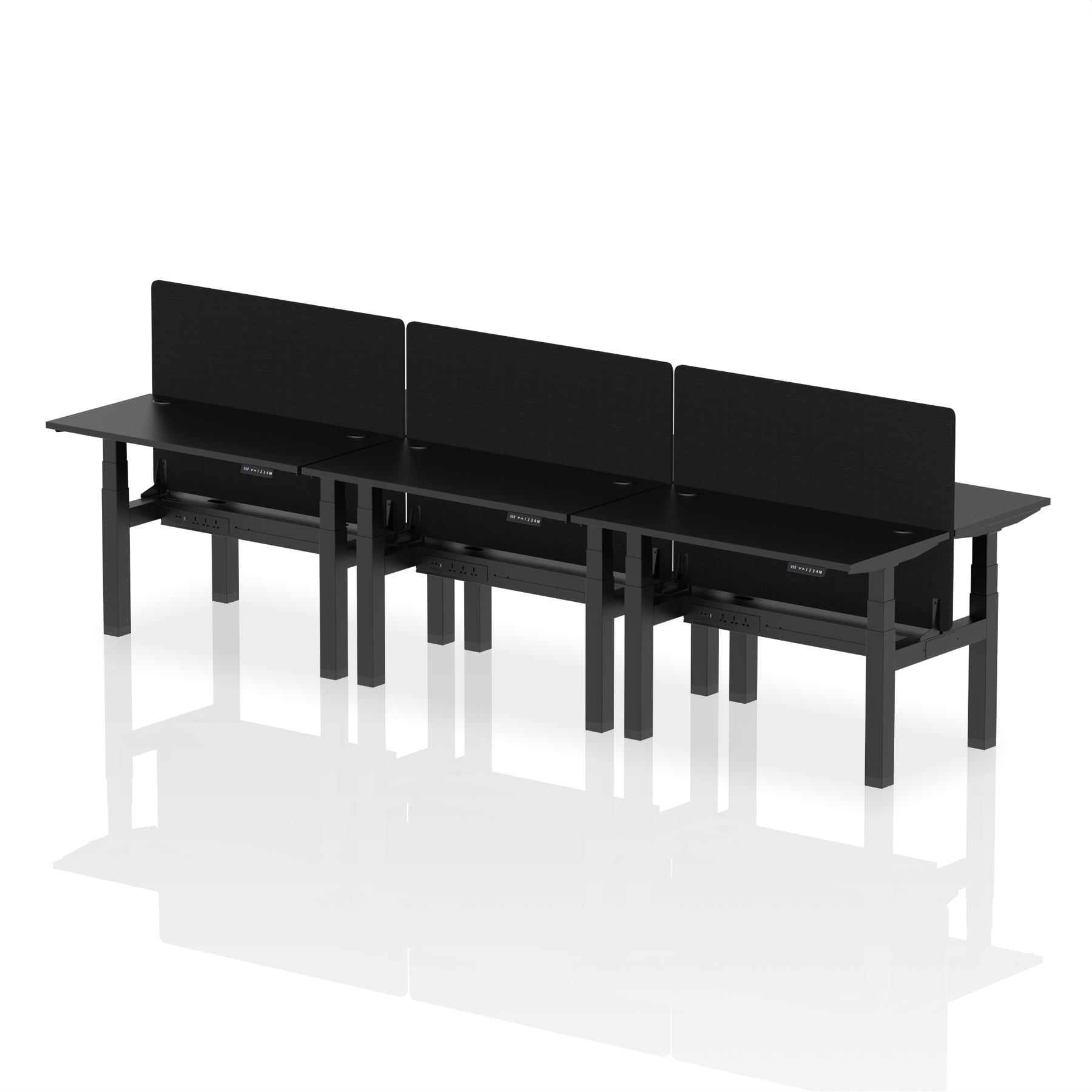 Air Back-to-Back Height Adjustable Bench Desk - 6 Person Black Screen dynamic  Desk Top  Black Width 120cm