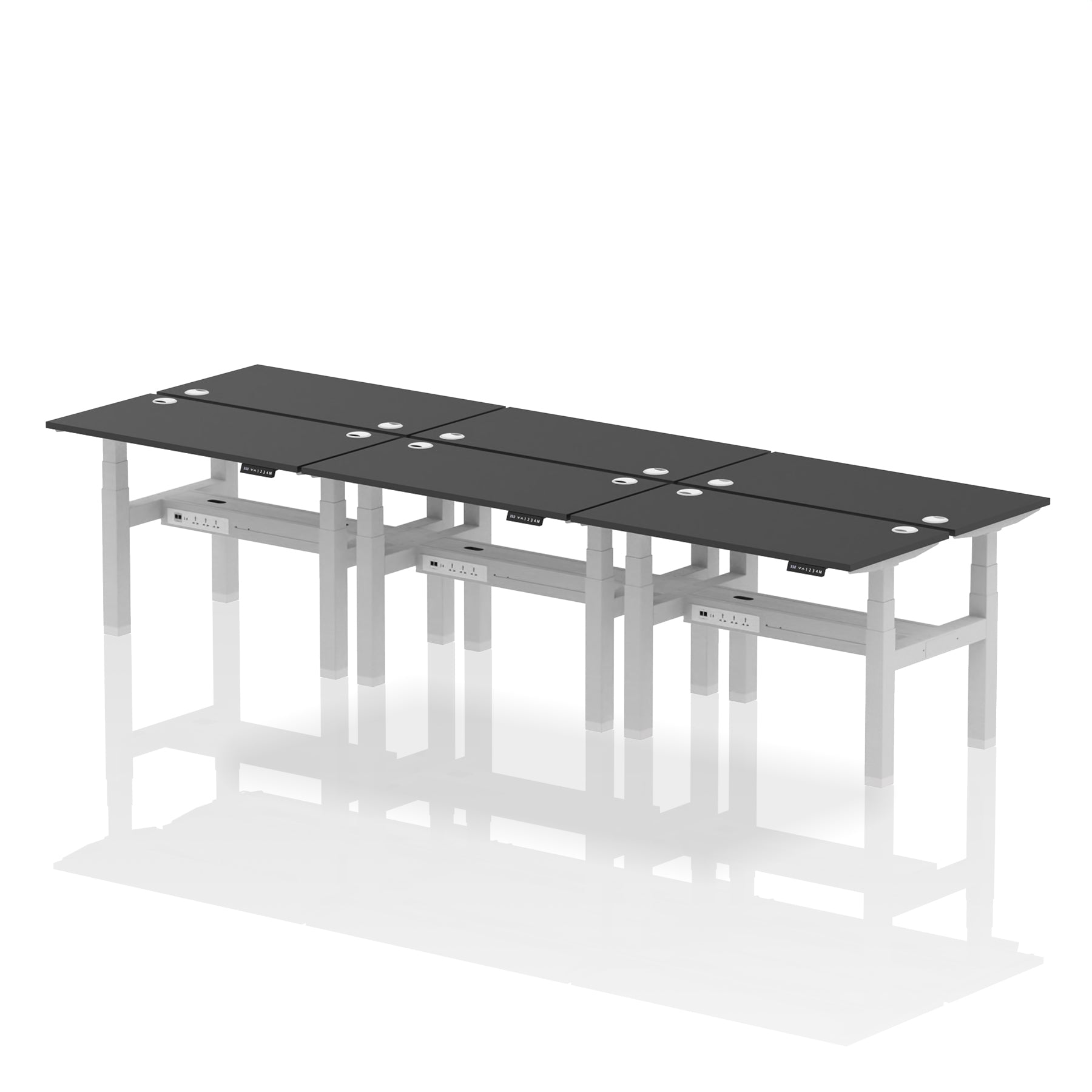 Air Back-to-Back Slimline Height Adjustable Bench Desk - 6 Person dynamic  Desk Top  Walnut Width 180cm