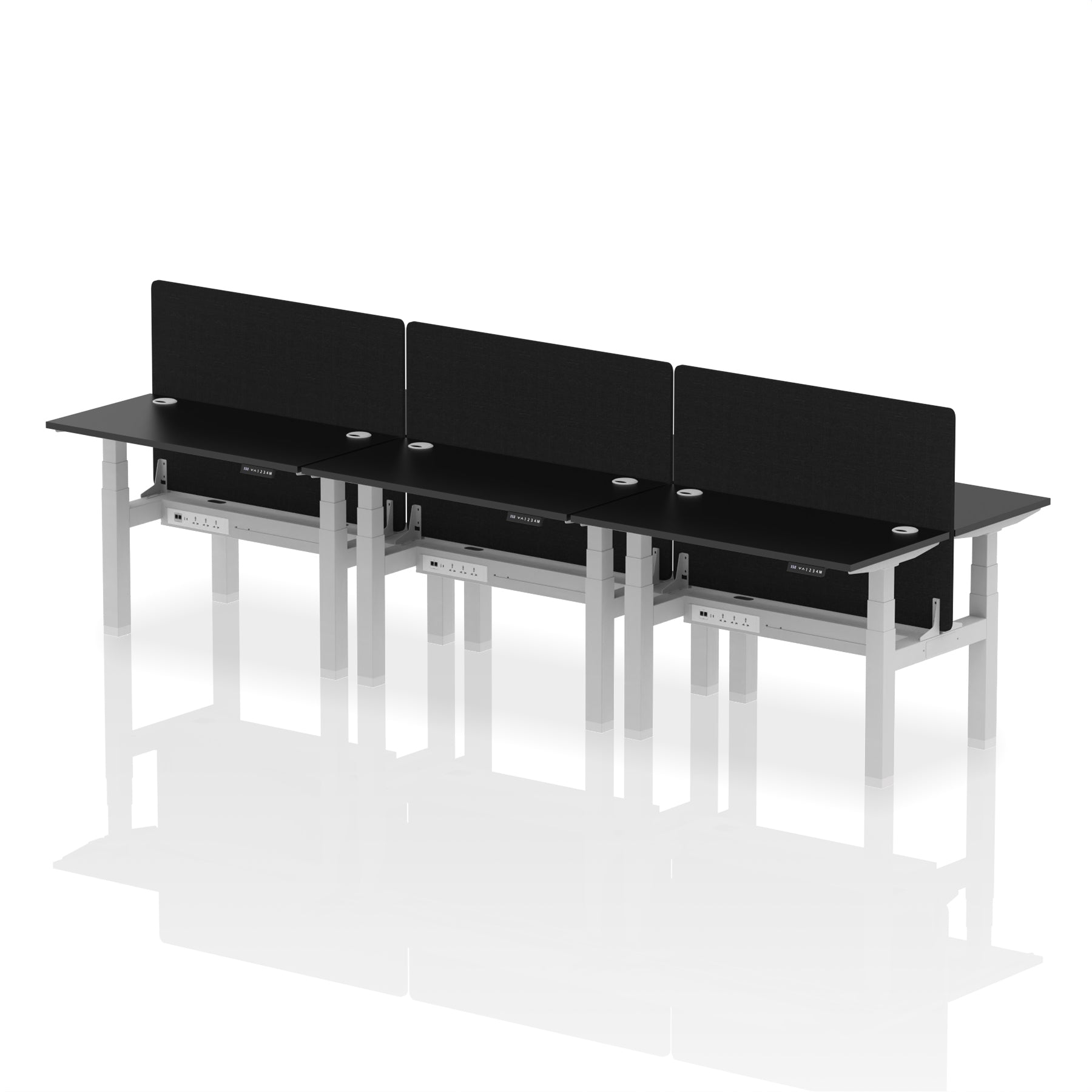 Air Back-to-Back Height Adjustable Bench Desk - 6 Person Black Screen dynamic  Desk Top  Black Width 120cm