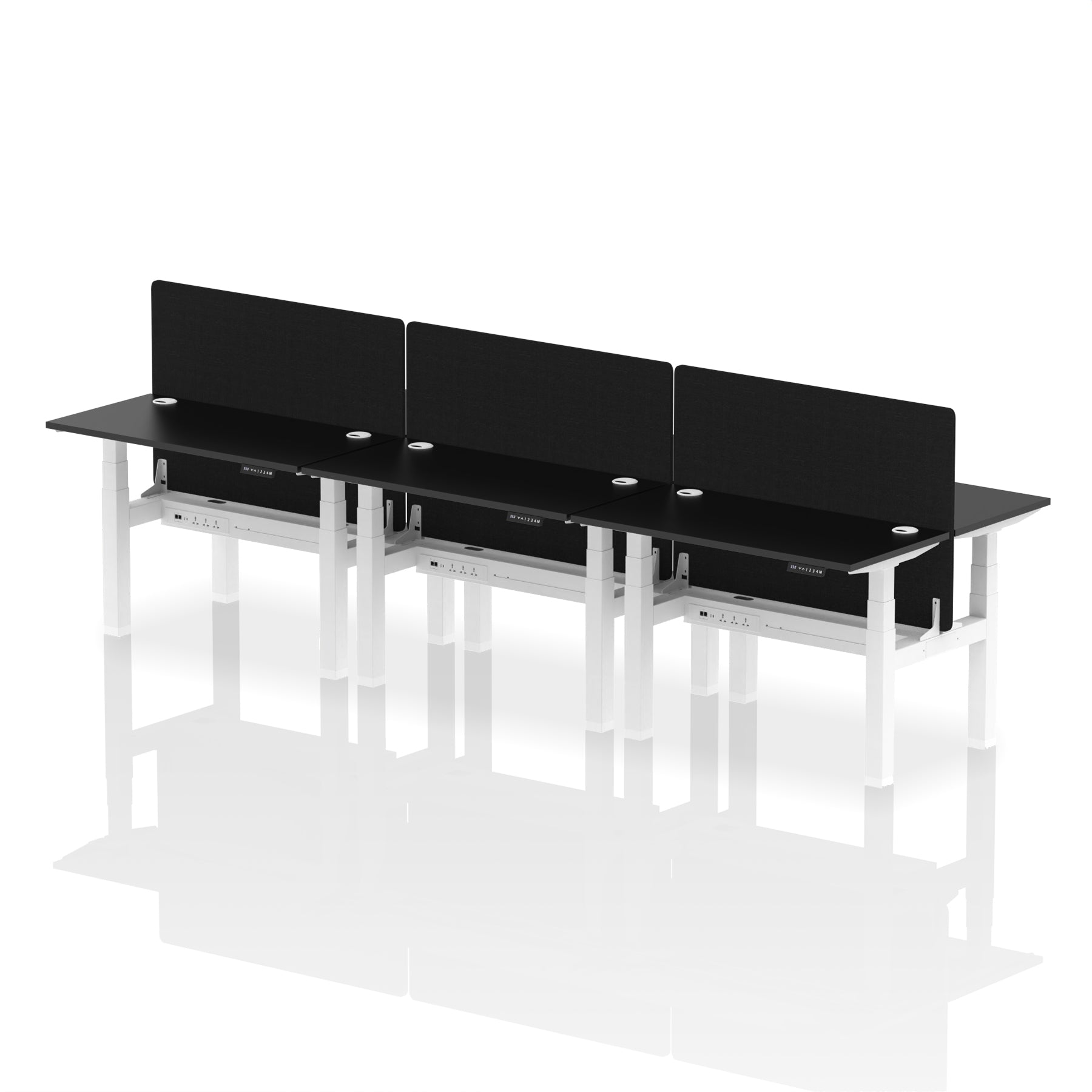 Air Back-to-Back Height Adjustable Bench Desk - 6 Person Black Screen dynamic  Desk Top  Black Width 120cm