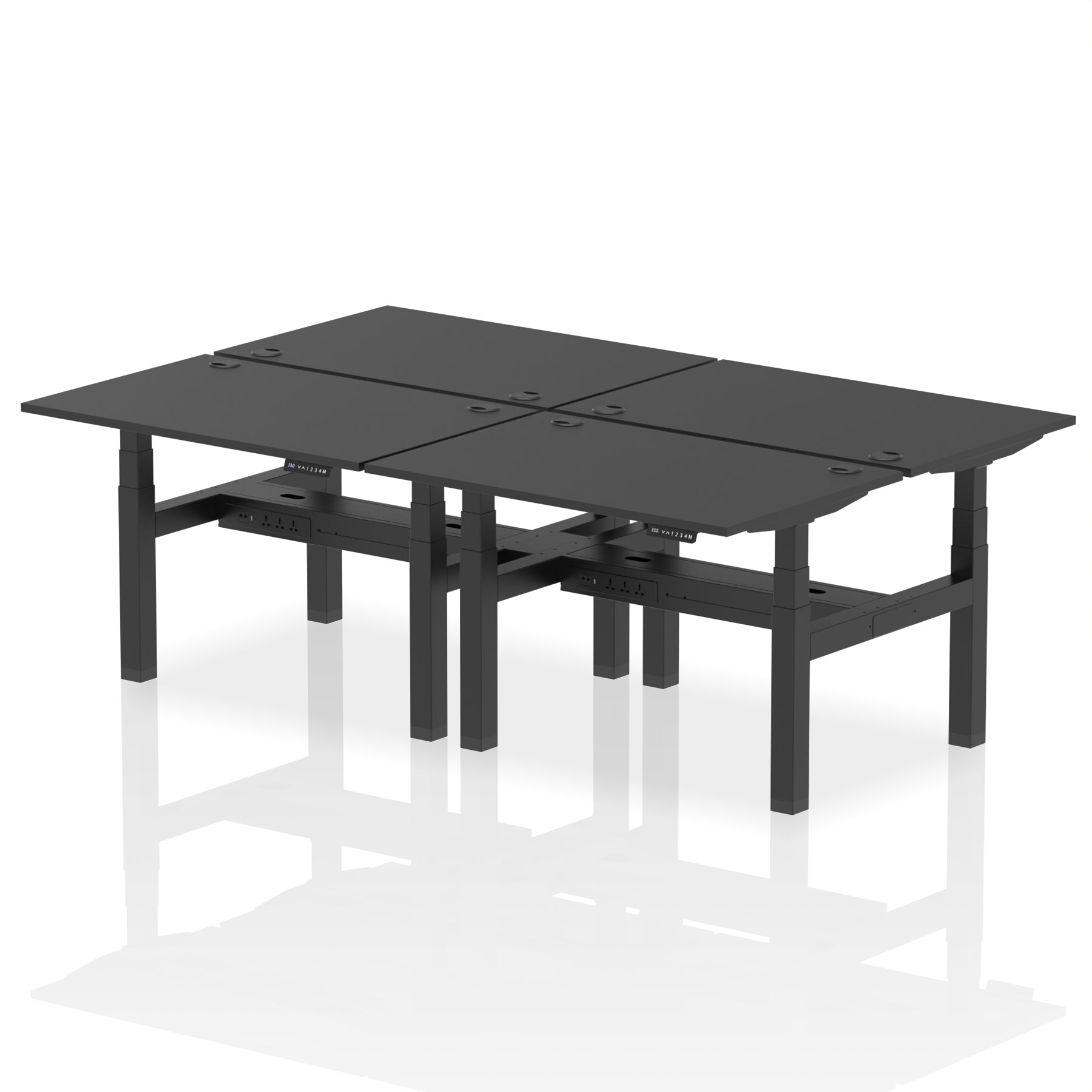 Air Back-to-Back Height Adjustable Bench Desk - 4 Person dynamic  Desk Top  Black Width 120cm