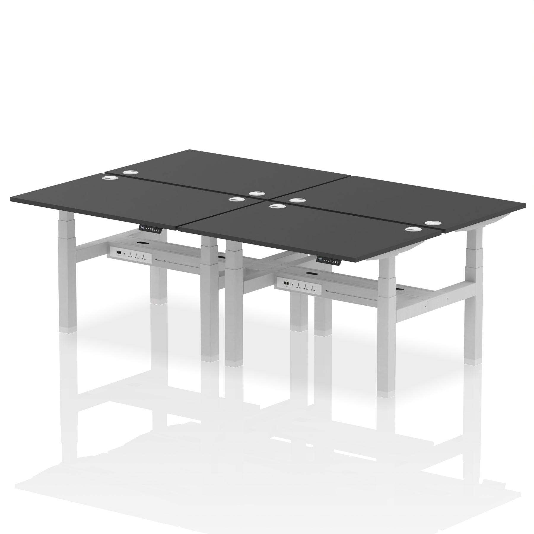 Air Back-to-Back Height Adjustable Bench Desk - 4 Person dynamic  Desk Top  Black Width 120cm