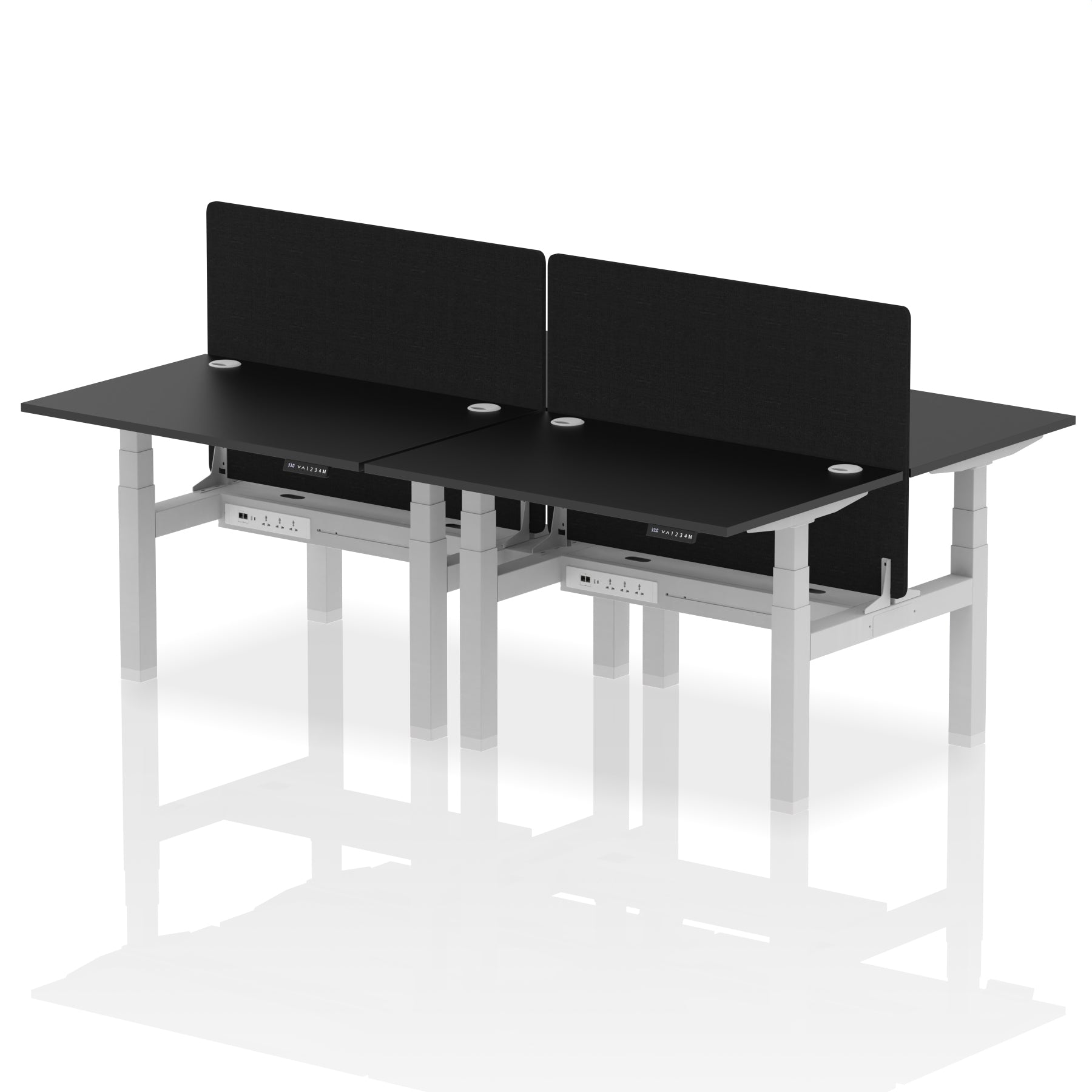 Air Back-to-Back Height Adjustable Bench Desk - 4 Person with Black Straight Screen dynamic  Desk Top  Black Width 120cm