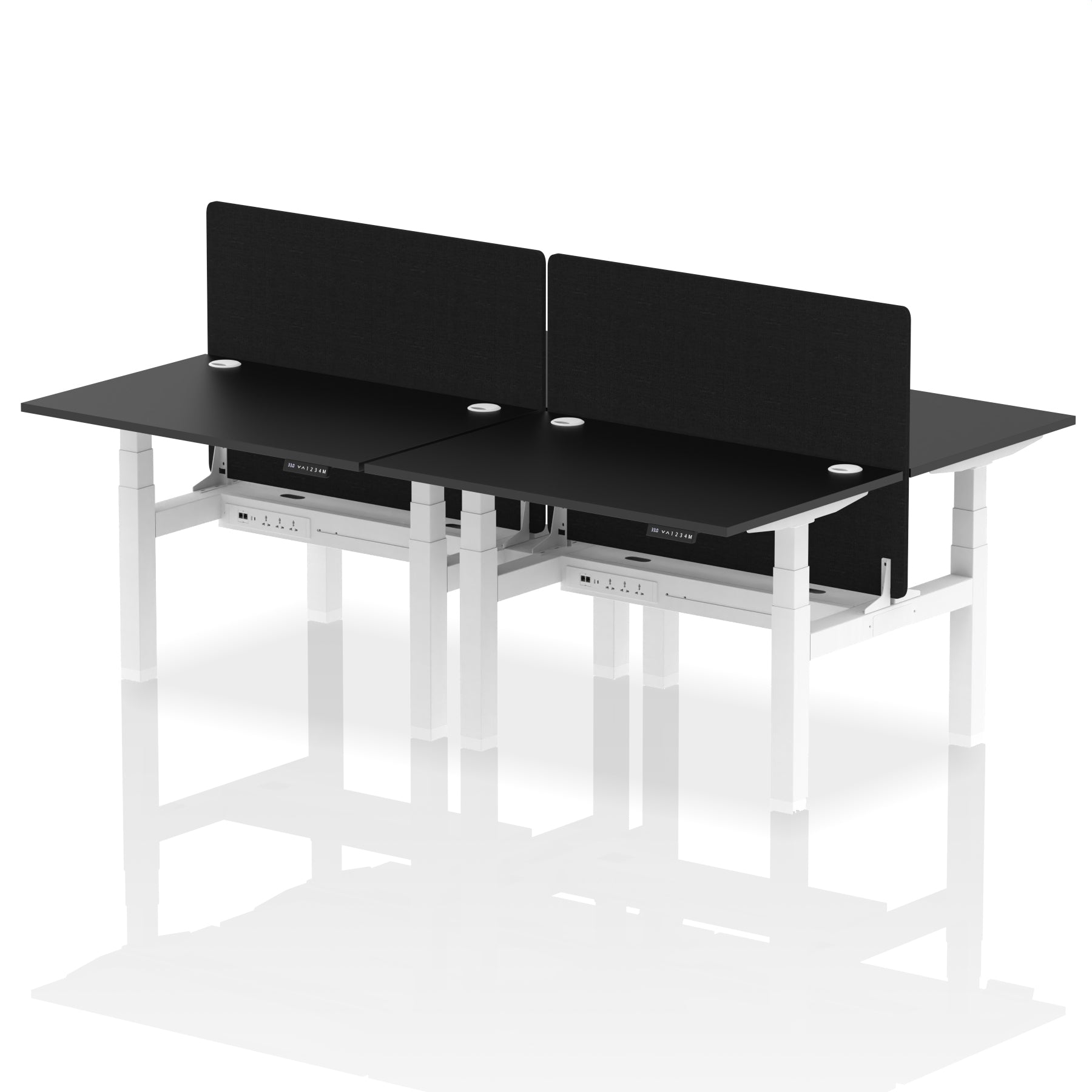 Air Back-to-Back Height Adjustable Bench Desk - 4 Person with Black Straight Screen dynamic  Desk Top  Black Width 120cm