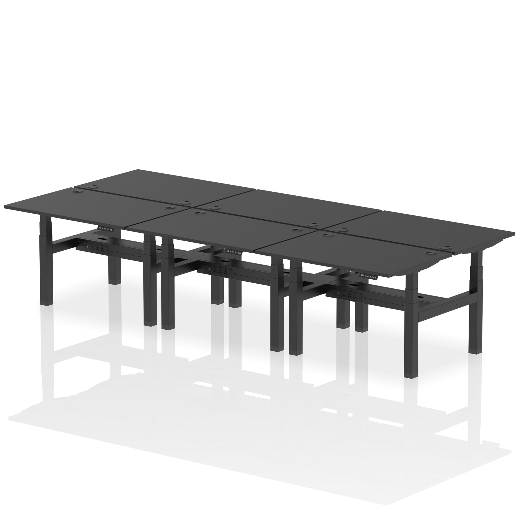 Air Back-to-Back Height Adjustable Bench Desk - 6 Person dynamic  Black Black Frame