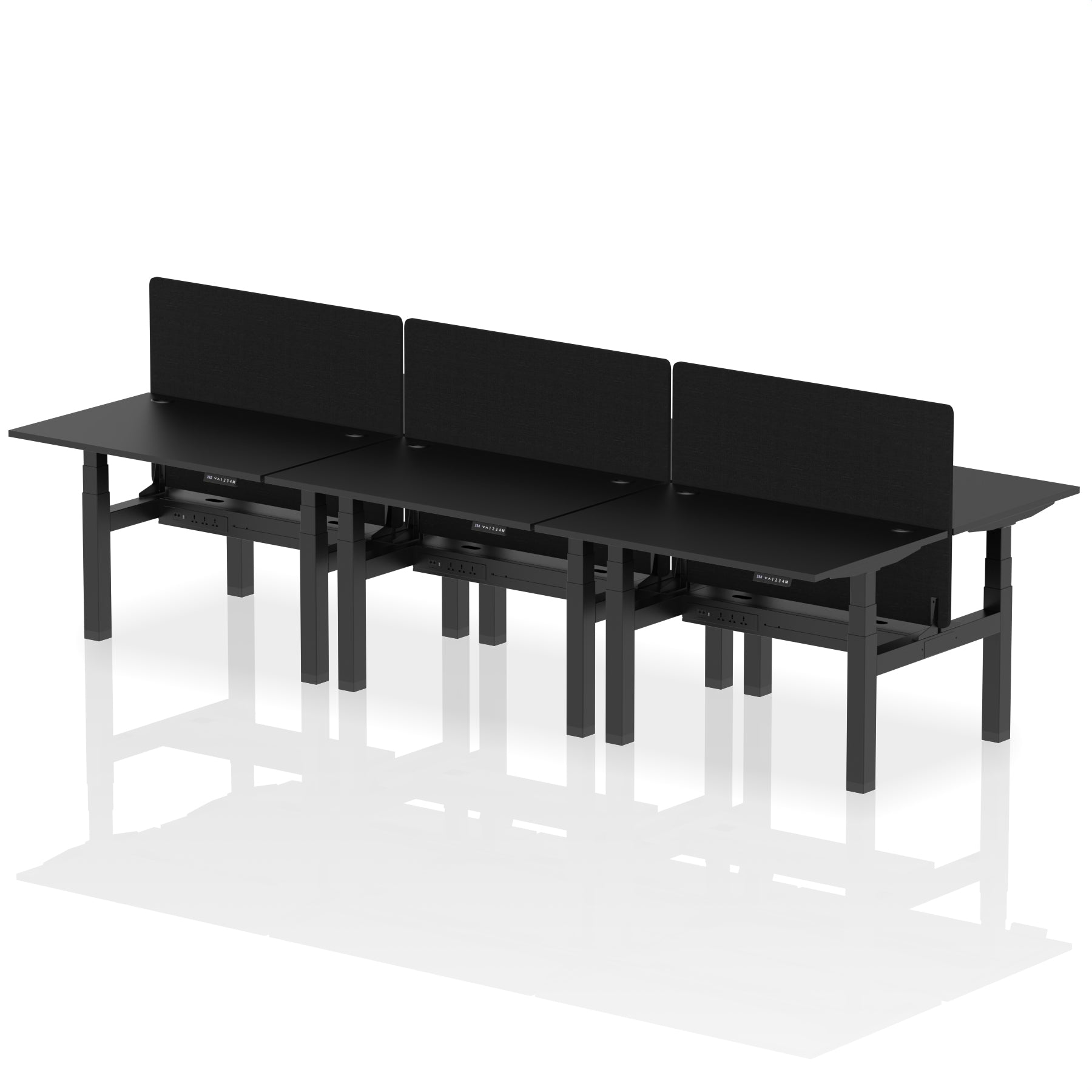 Air Back-to-Back Height Adjustable Bench Desk - 6 Person with Black Straight Screen dynamic  Desk Top  Black Width 120cm