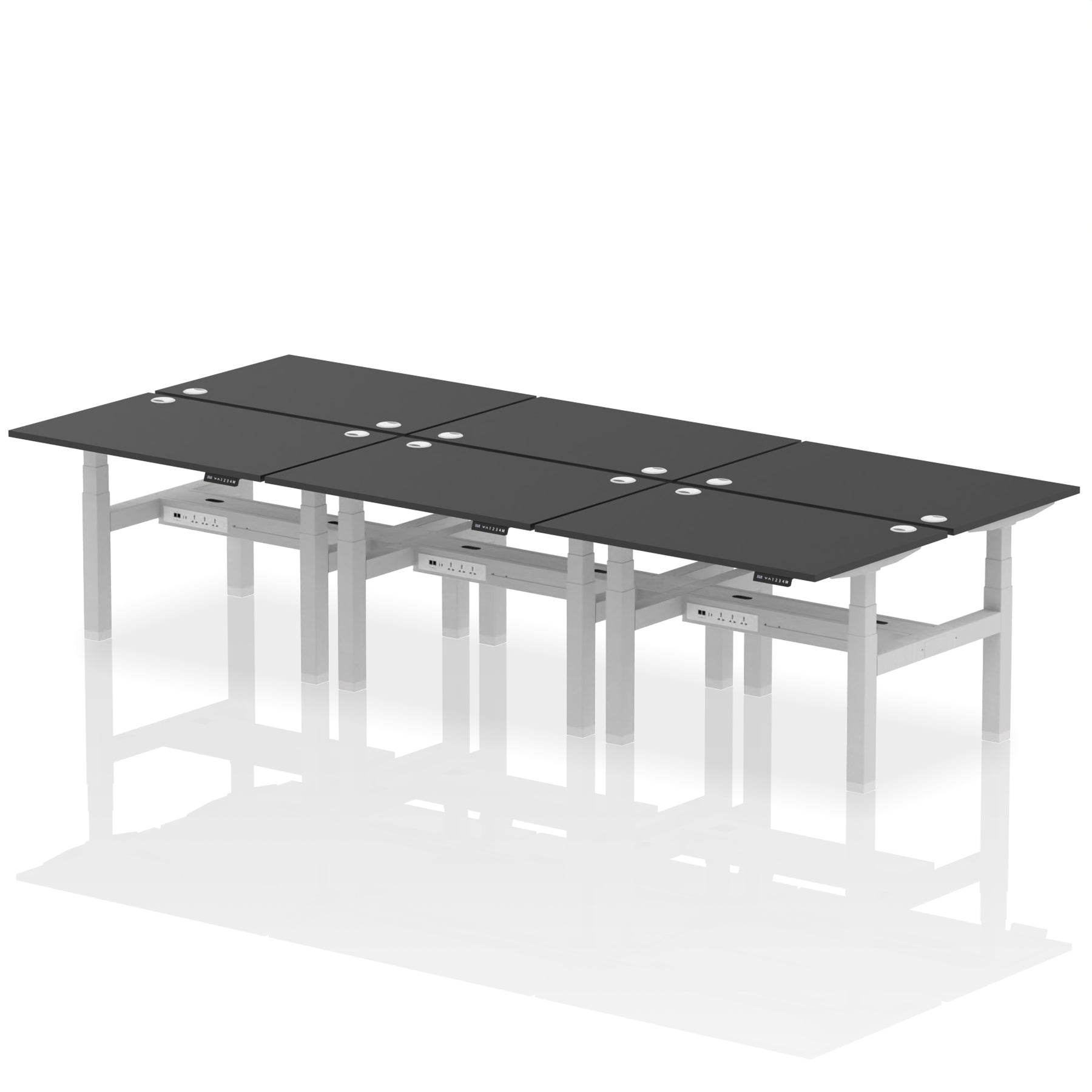 Air Back-to-Back Height Adjustable Bench Desk - 6 Person dynamic  Black Black Frame