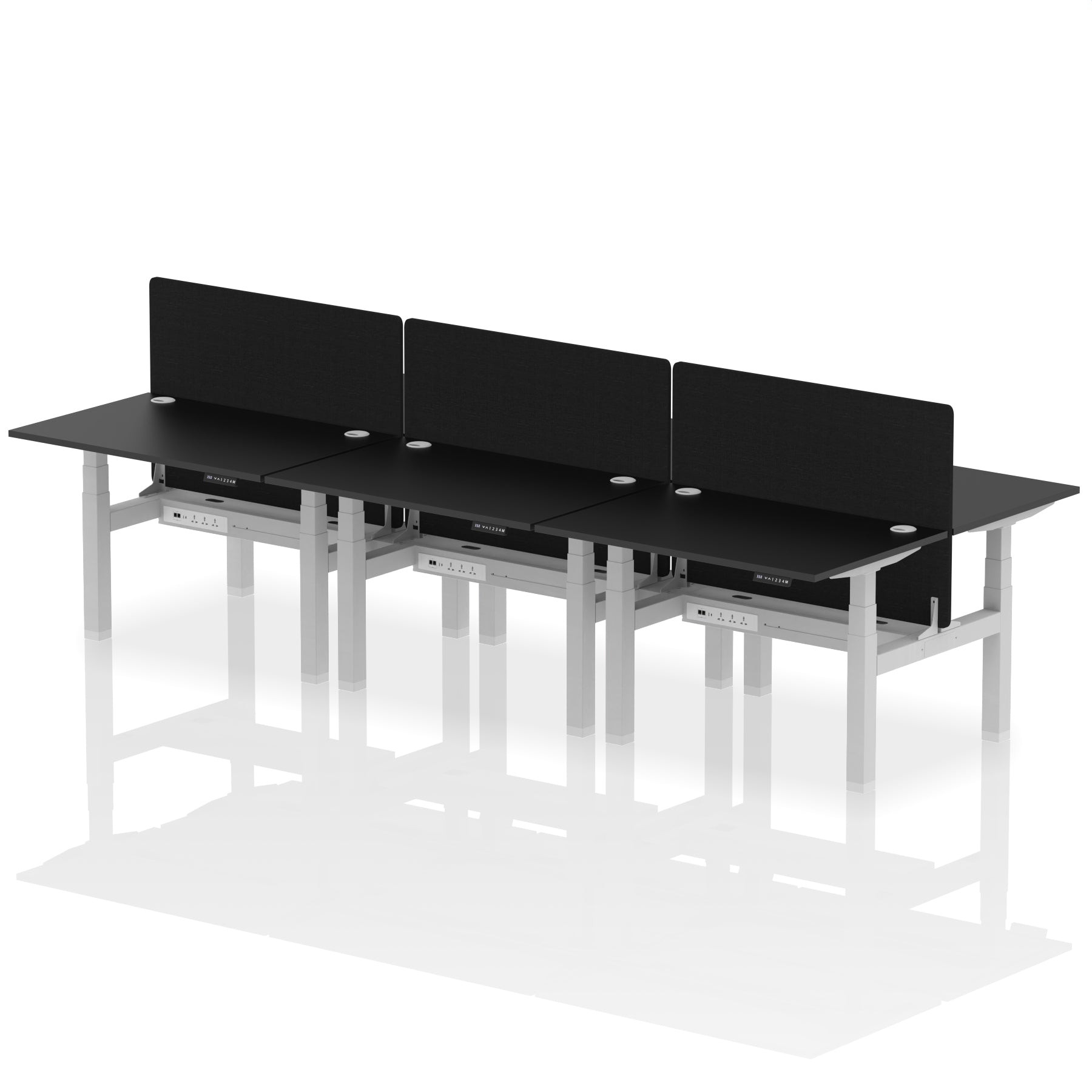 Air Back-to-Back Height Adjustable Bench Desk - 6 Person with Black Straight Screen dynamic  Desk Top  Black Width 120cm