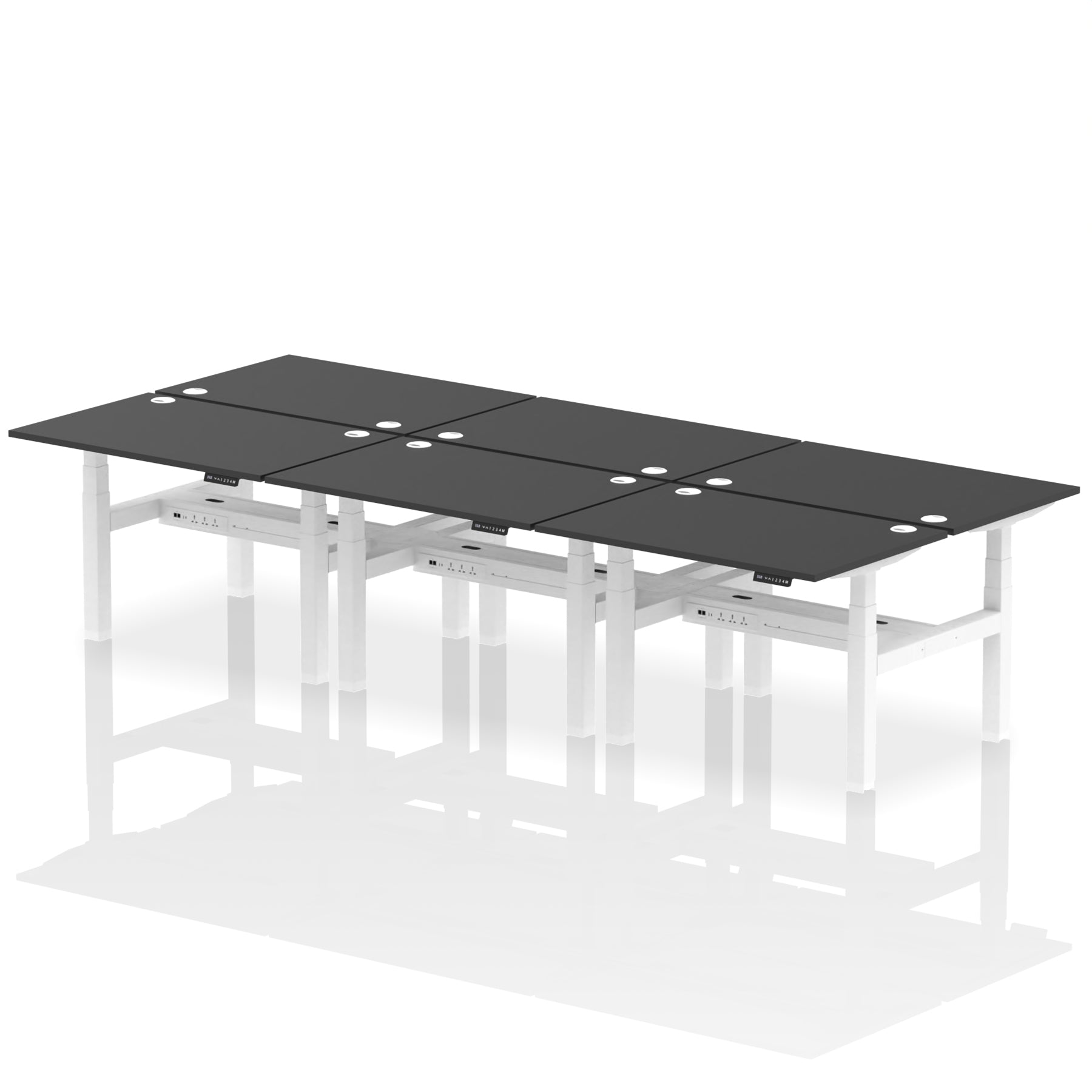 Air Back-to-Back Height Adjustable Bench Desk - 6 Person dynamic  Black Black Frame