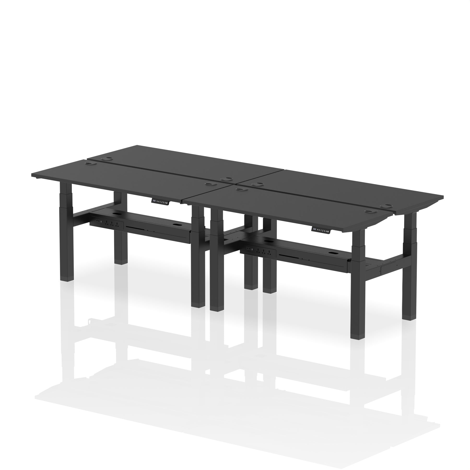 Air Back-to-Back Slimline Height Adjustable Bench Desk - 4 Person dynamic  Desk Top  Black Width 140cm
