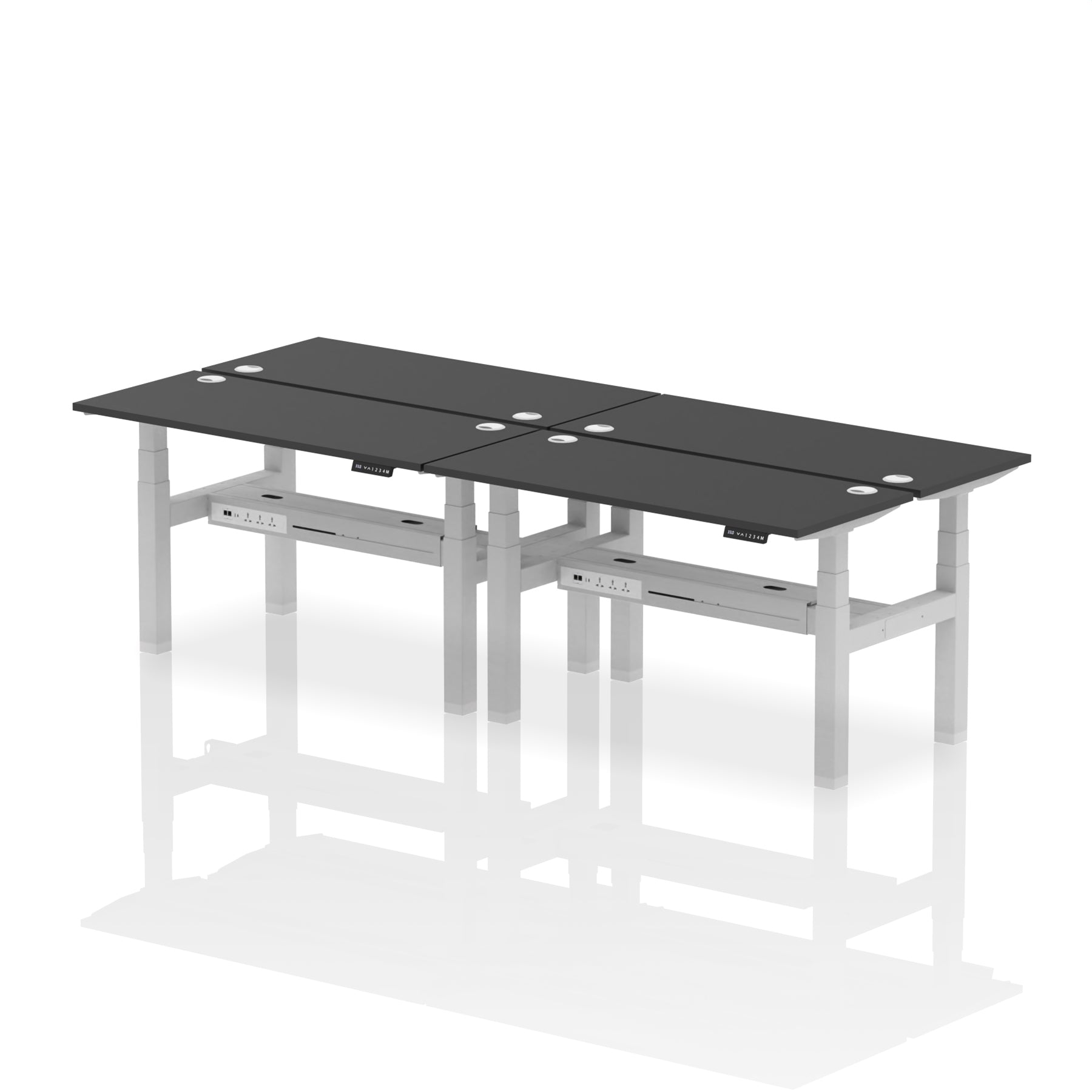 Air Back-to-Back Slimline Height Adjustable Bench Desk - 4 Person dynamic  Desk Top  Black Width 140cm