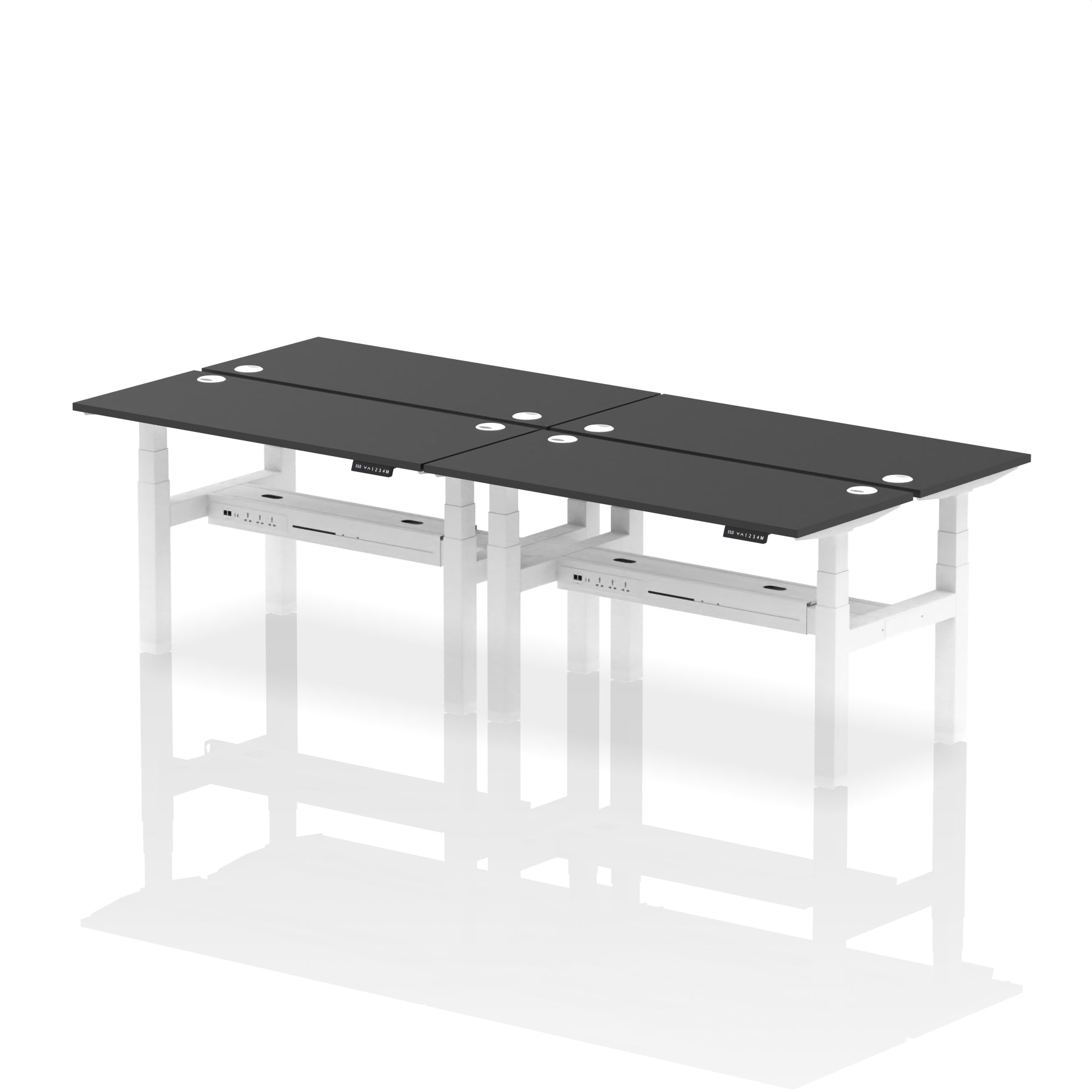 Air Back-to-Back Slimline Height Adjustable Bench Desk - 4 Person dynamic  Desk Top  Black Width 140cm