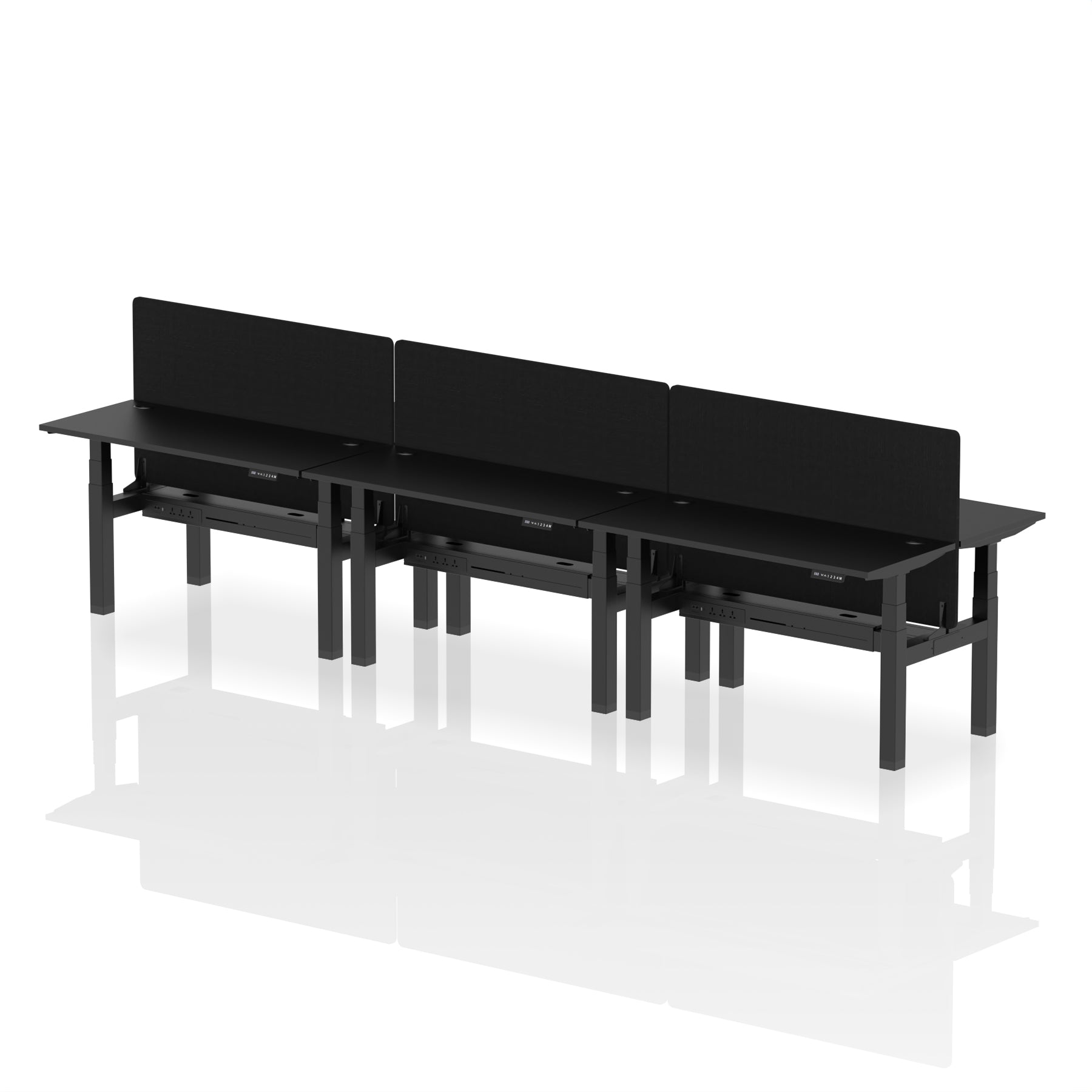 Air Back-to-Back Height Adjustable Bench Desk - 6 Person Black Screen dynamic  Desk Top  Black Width 140cm