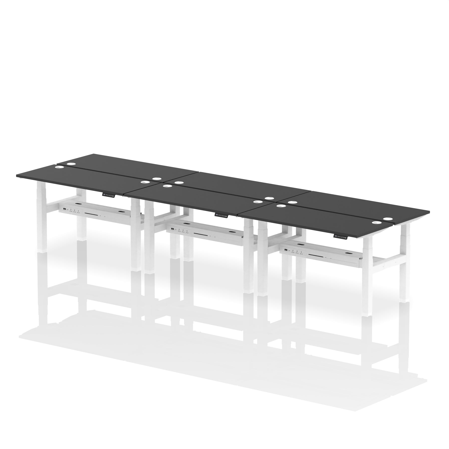 Air Back-to-Back Slimline Height Adjustable Bench Desk - 6 Person dynamic  Desk Top  Black Width 120cm