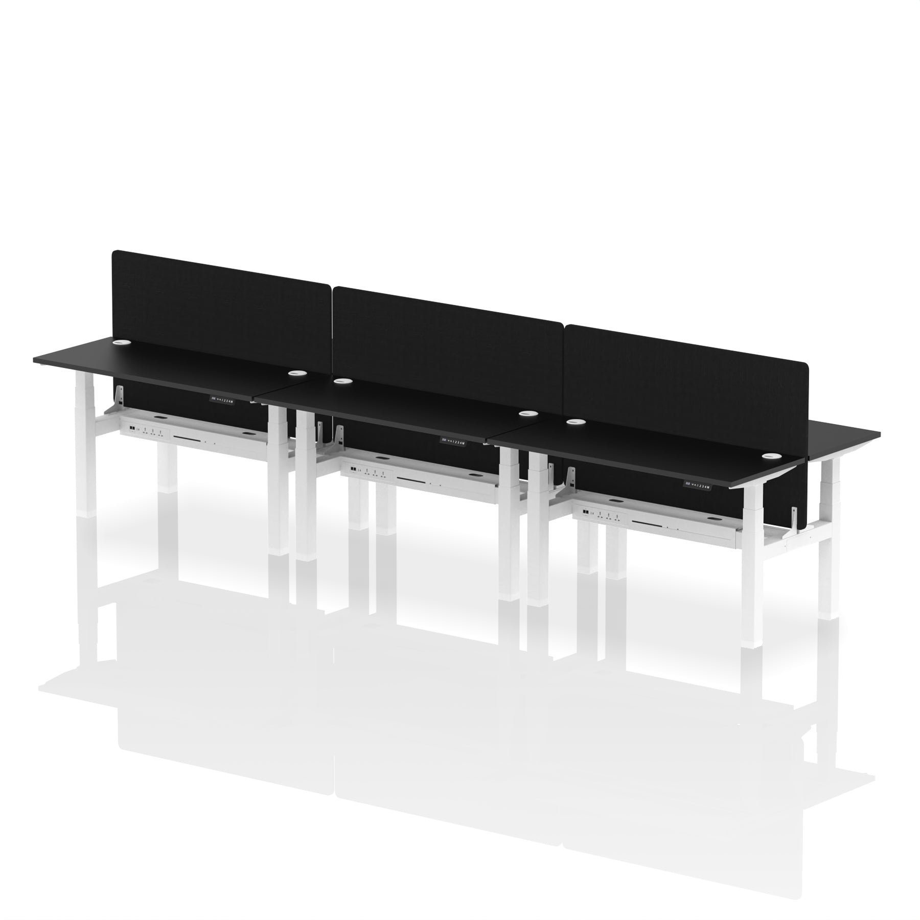 Air Back-to-Back Height Adjustable Bench Desk - 6 Person Black Screen dynamic  Desk Top  Black Width 140cm
