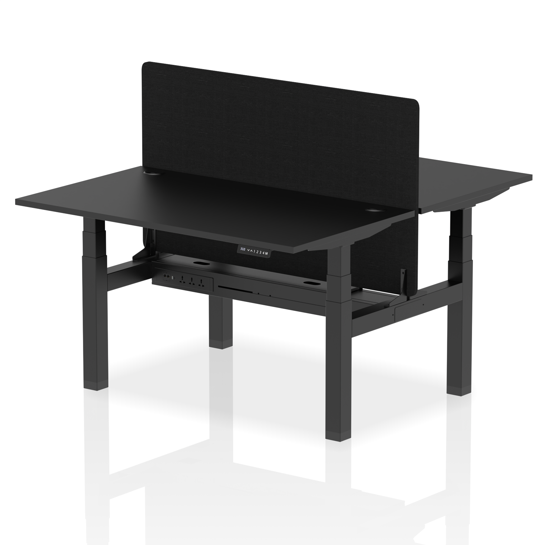 Air Back-to-Back Height Adjustable Bench Desk - 2 Person with Black Straight Screen dynamic  Desk Top  Black Width 140cm