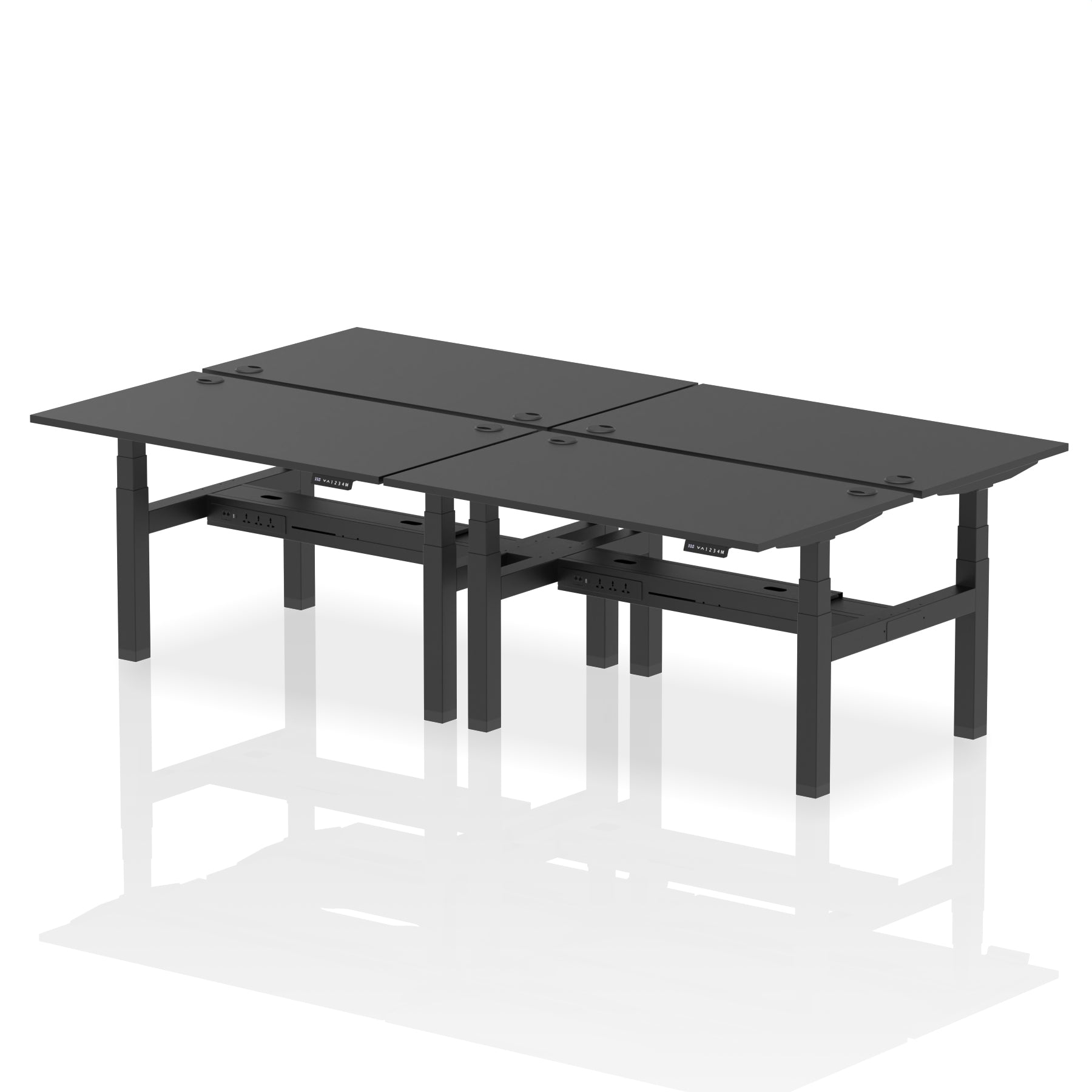 Air Back-to-Back Height Adjustable Bench Desk - 4 Person dynamic  Desk Top  Black Width 140cm