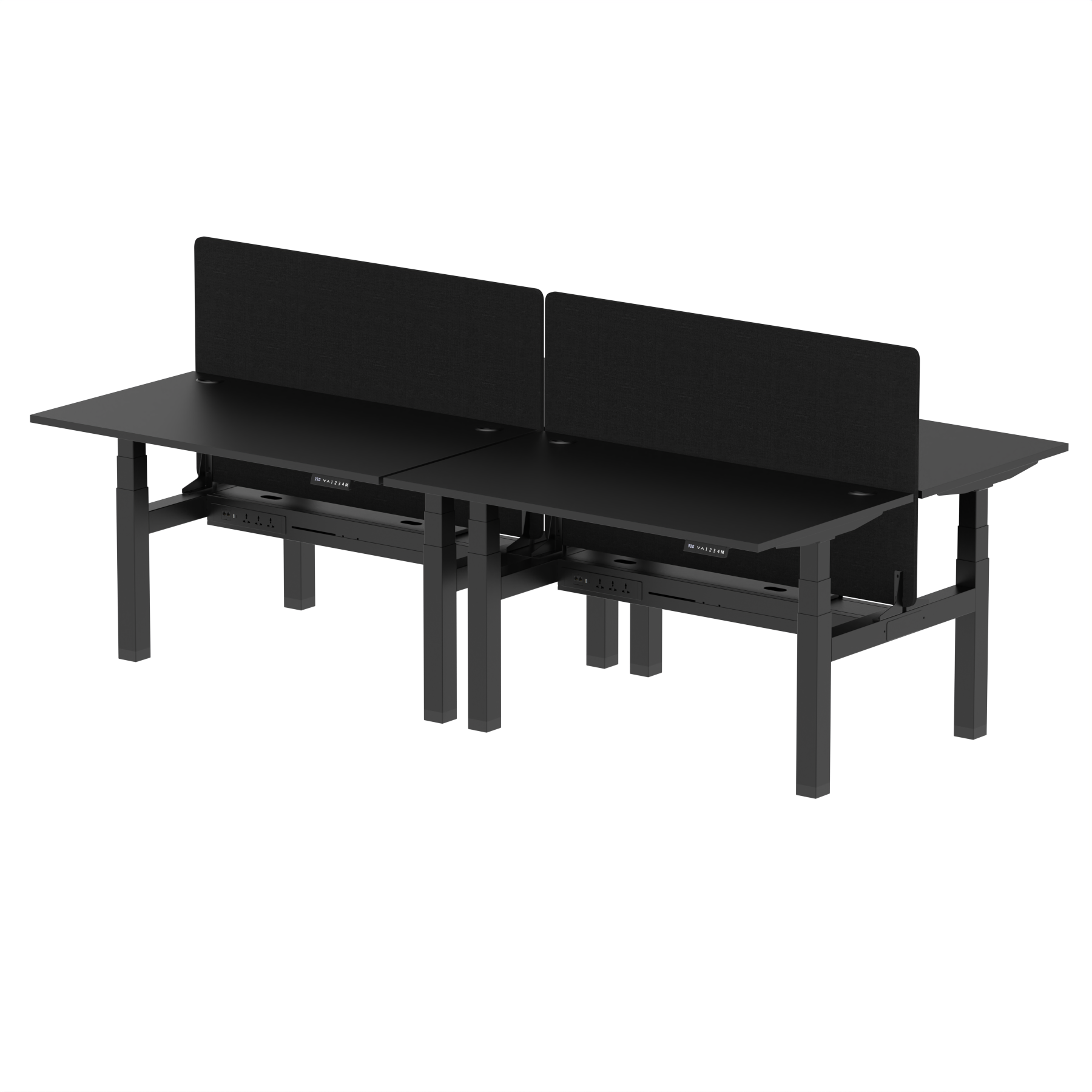 Air Back-to-Back Height Adjustable Bench Desk - 4 Person with Black Straight Screen dynamic  Desk Top  Black Width 140cm