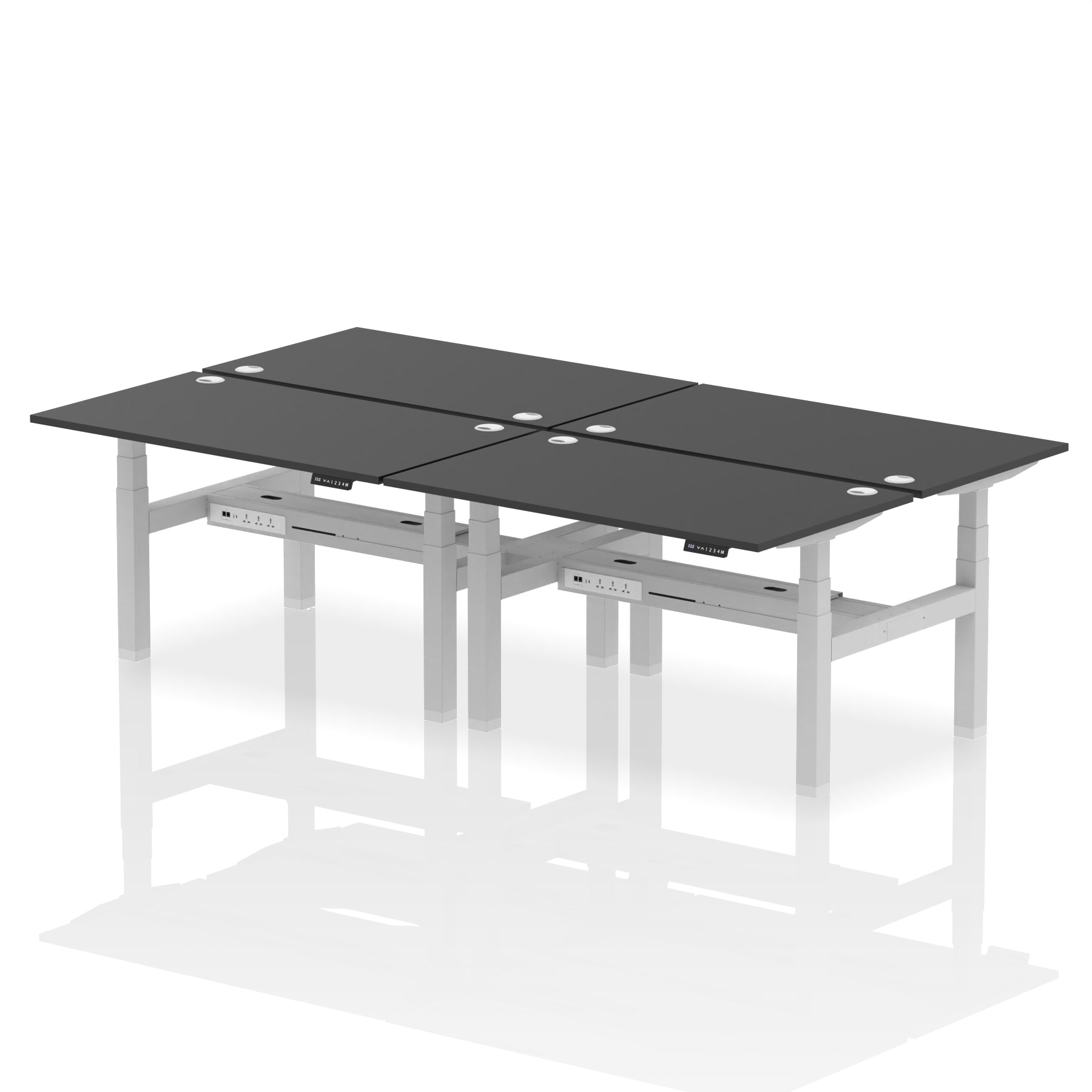 Air Back-to-Back Height Adjustable Bench Desk - 4 Person dynamic  Desk Top  Black Width 140cm