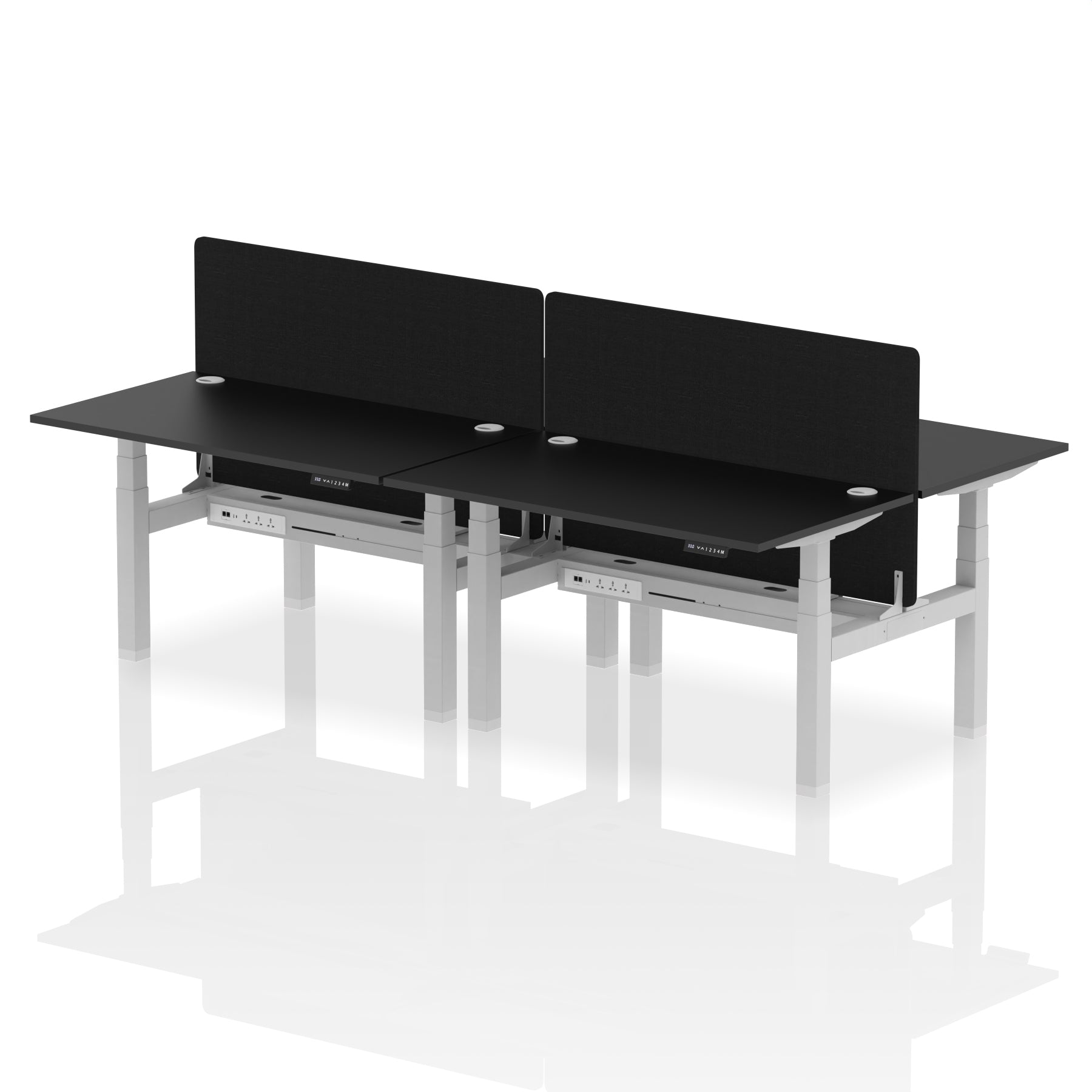 Air Back-to-Back Height Adjustable Bench Desk - 4 Person with Black Straight Screen dynamic  Desk Top  Black Width 140cm